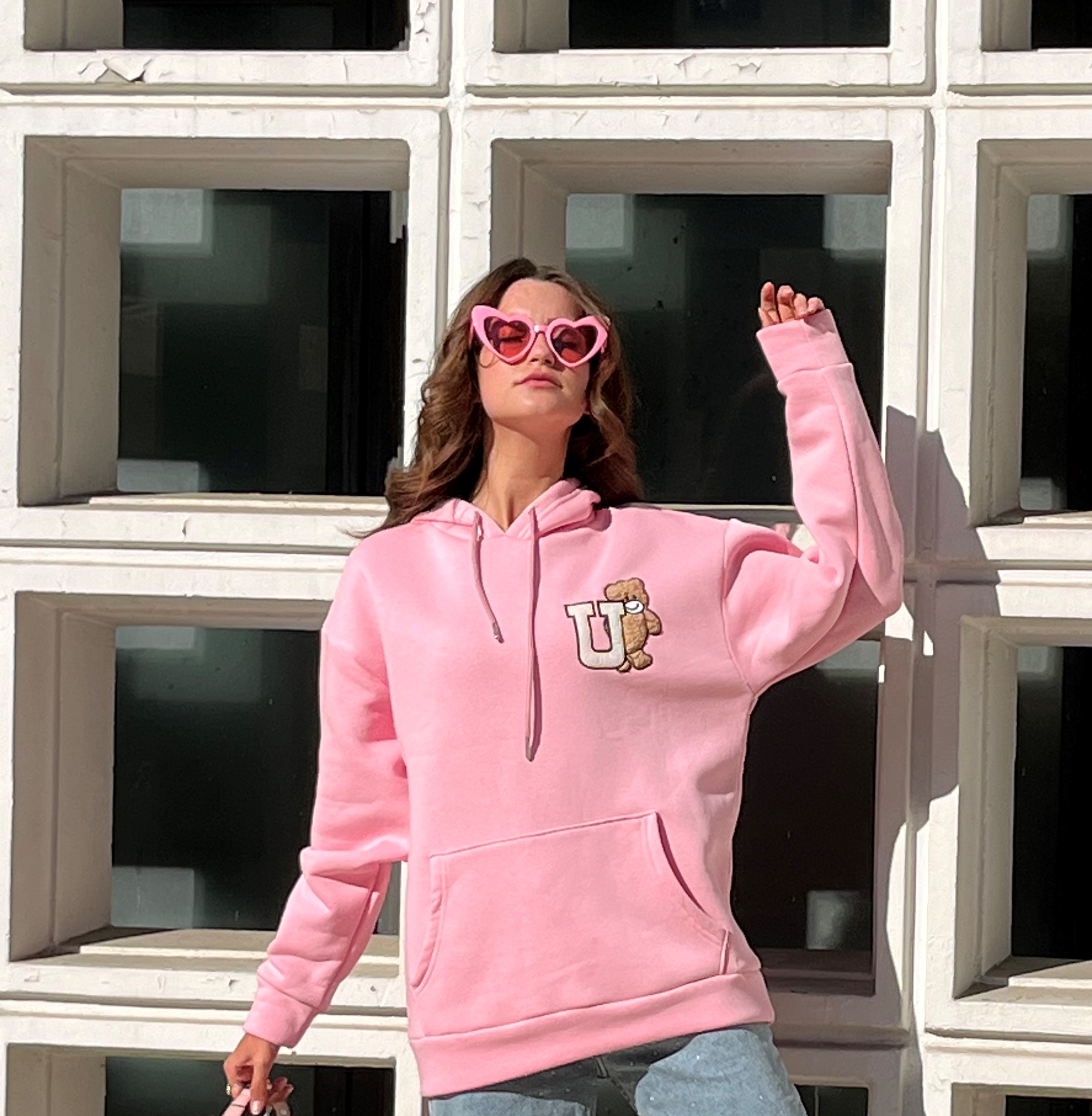 Pembe Kapüşonlu Sweat