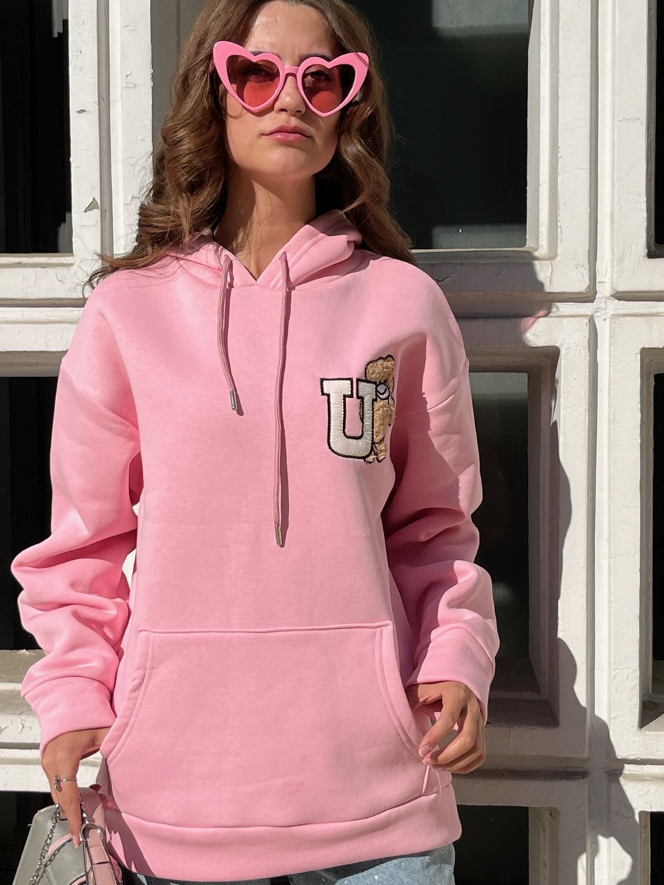 Pembe Kapüşonlu Sweat