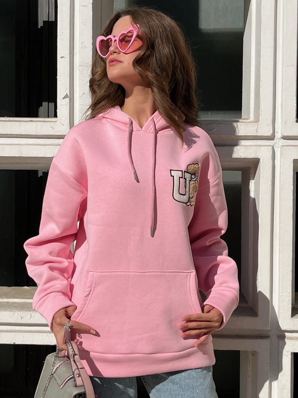 Pembe Kapüşonlu Sweat