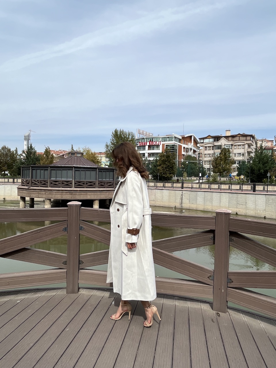 Krem Yün Leather Cuff Kaşe Kaban