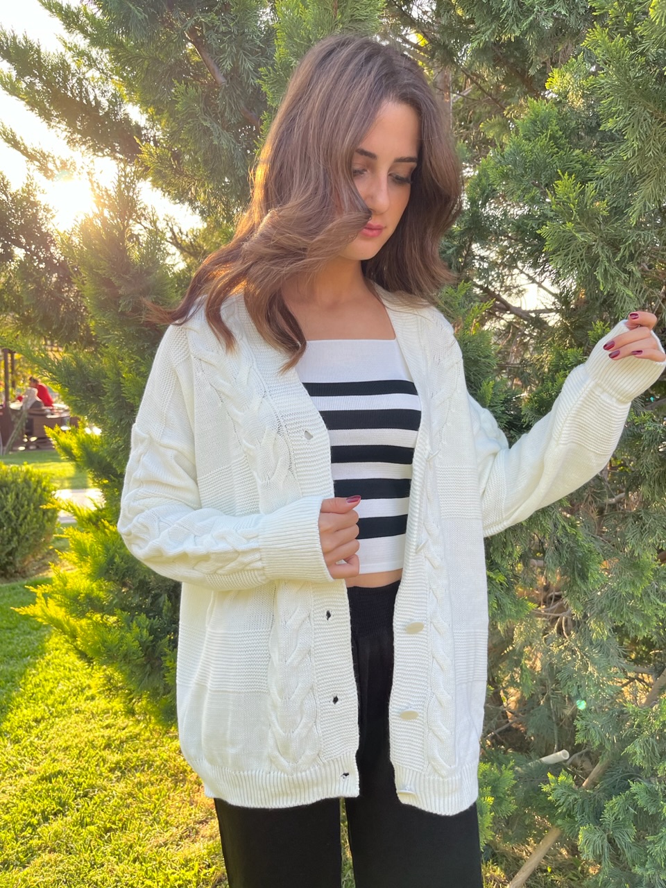 Ekru Saç Örgüsü Model hırka