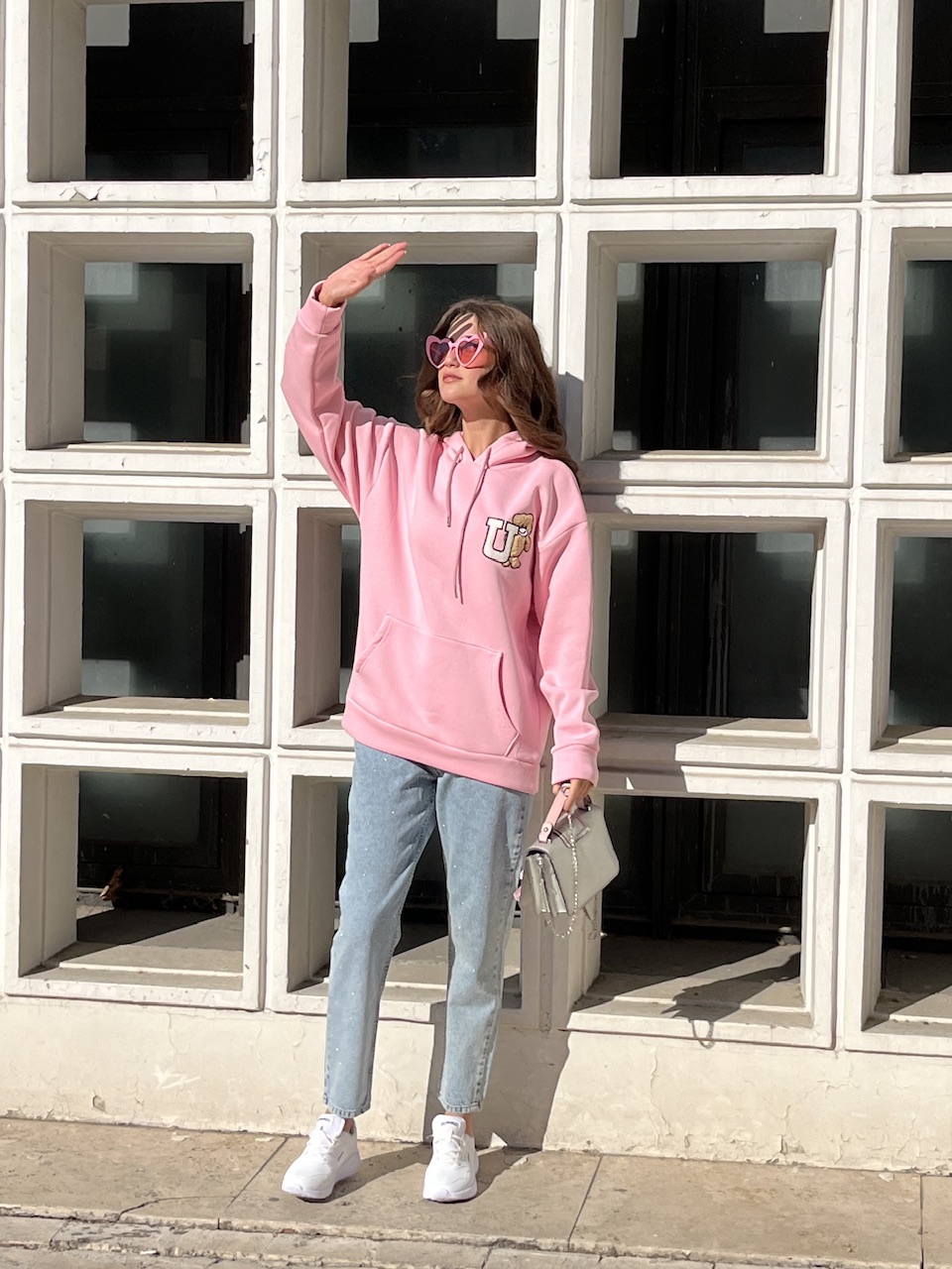 Pembe Kapüşonlu Sweat