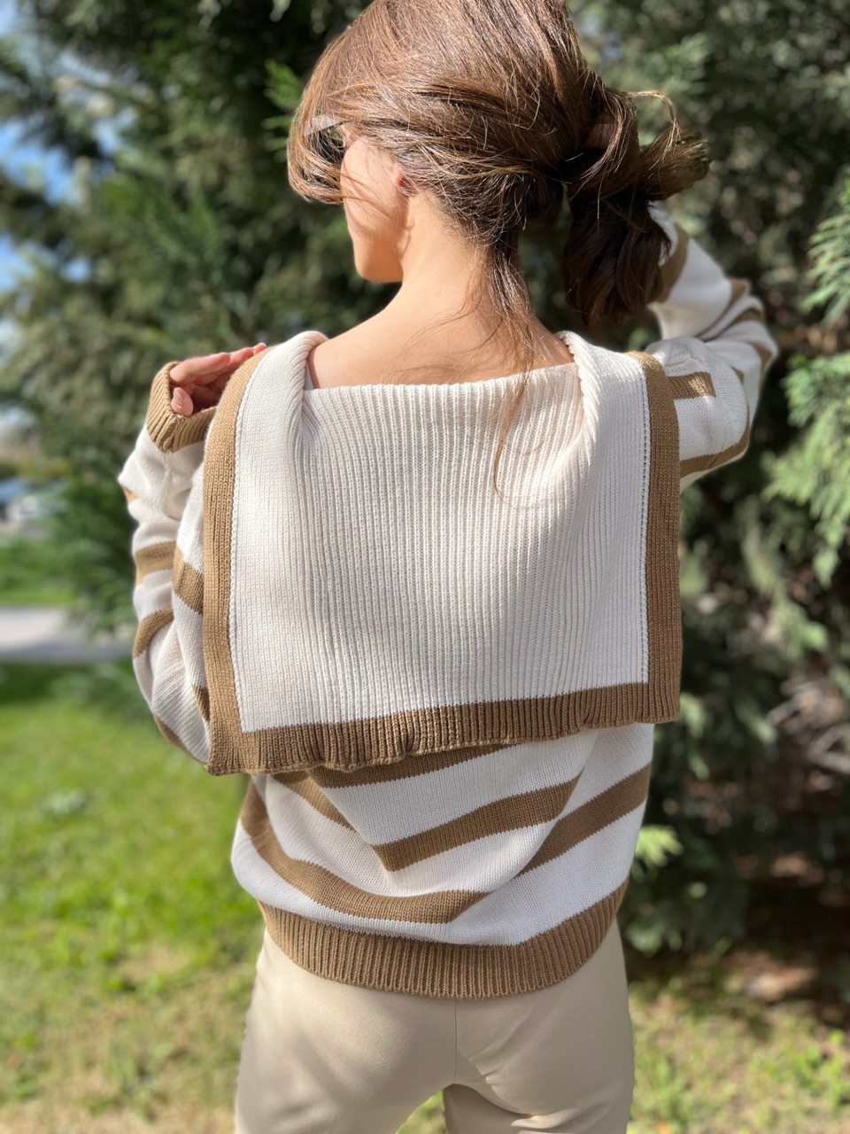 Denizci Yaka Krem - Camel Hırka