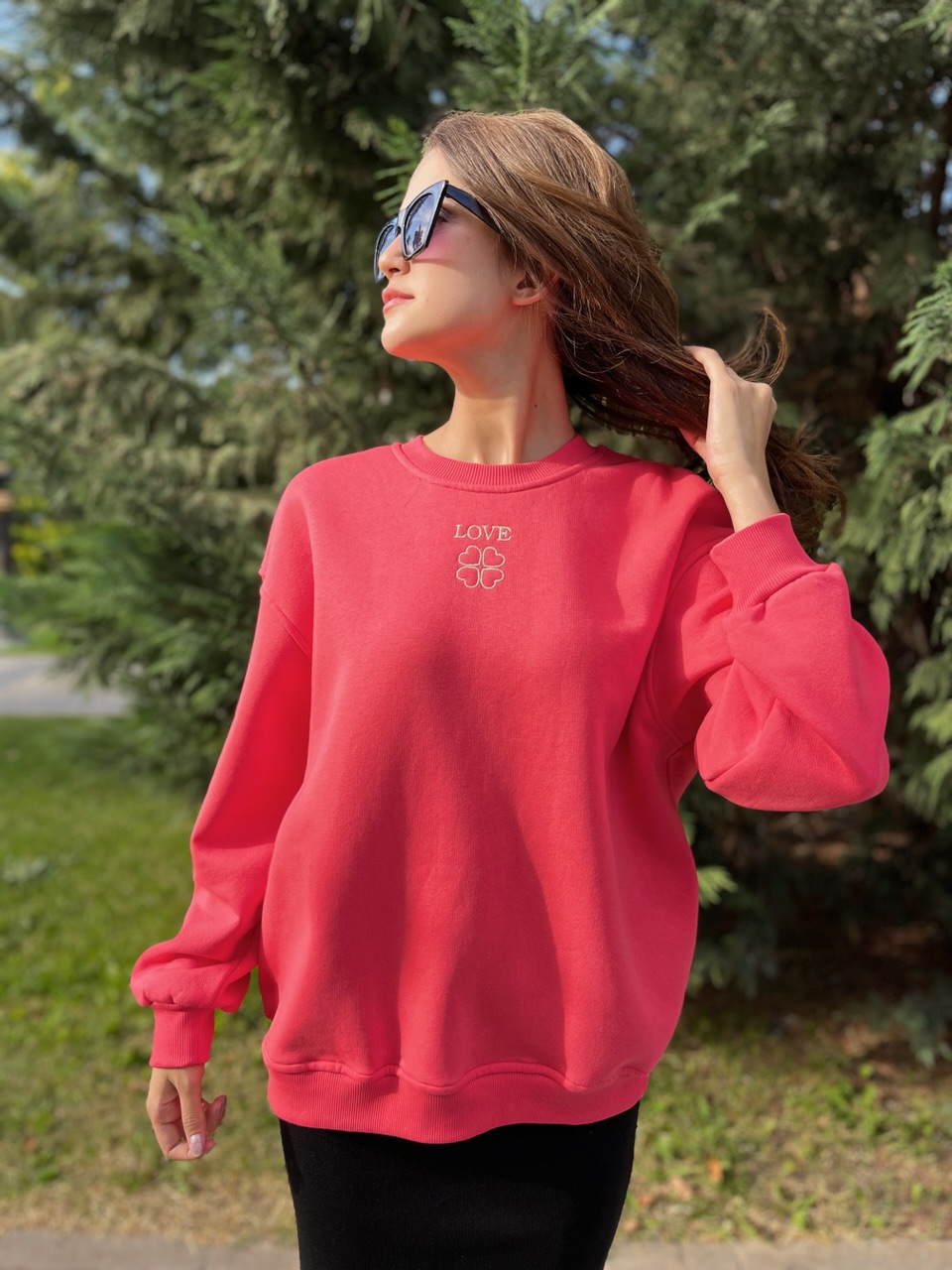 Bisiklet Yaka Nar Çicegi Sweatshirt