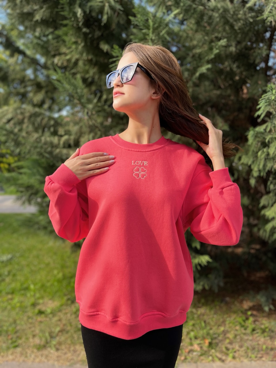 Bisiklet Yaka Nar Çicegi Sweatshirt