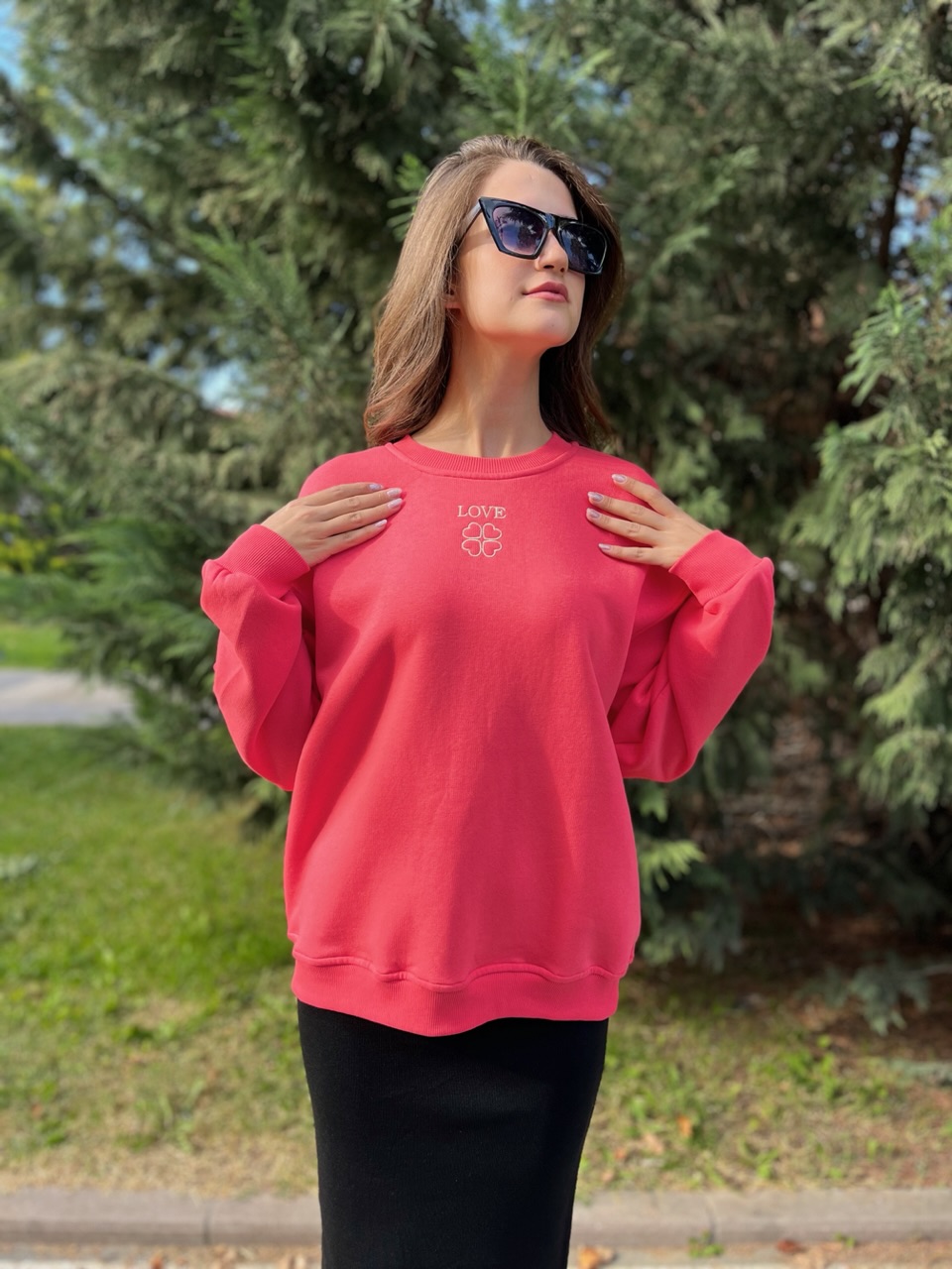 Bisiklet Yaka Nar Çicegi Sweatshirt