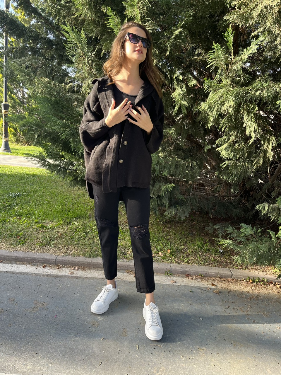 Siyah Çelik Örgü Yarasa Kol Hırka