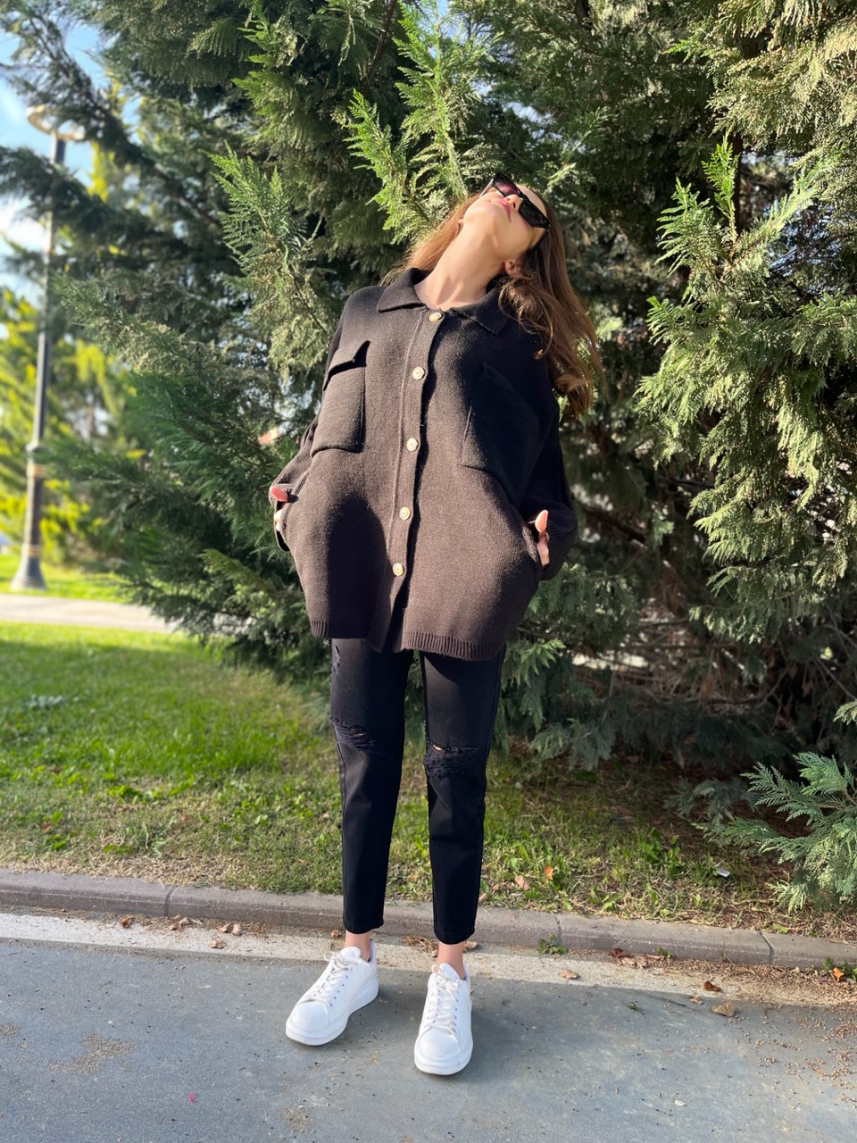 Siyah Çelik Örgü Yarasa Kol Hırka