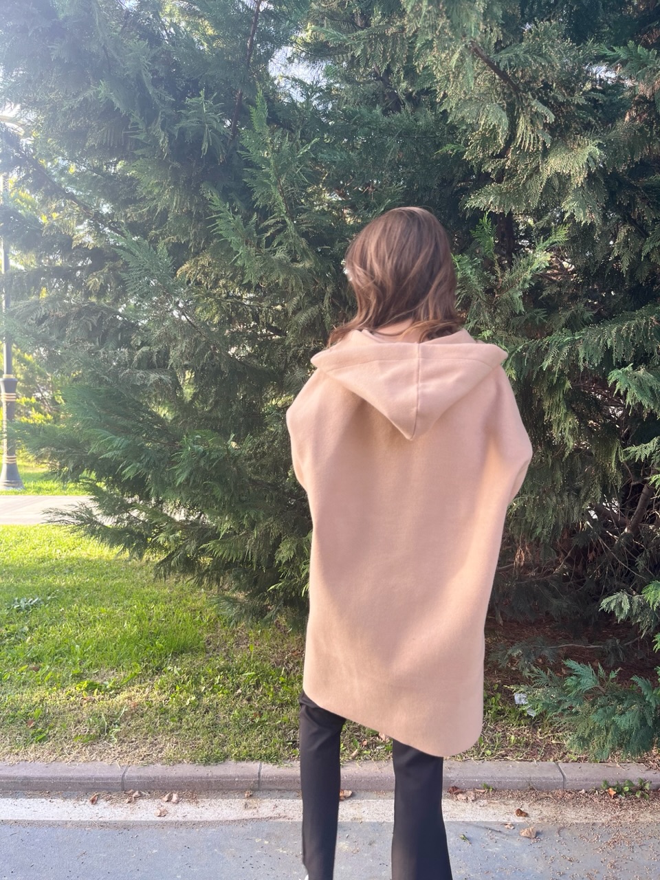 Camel Kapüşonlu Etnik Desen Kaşe