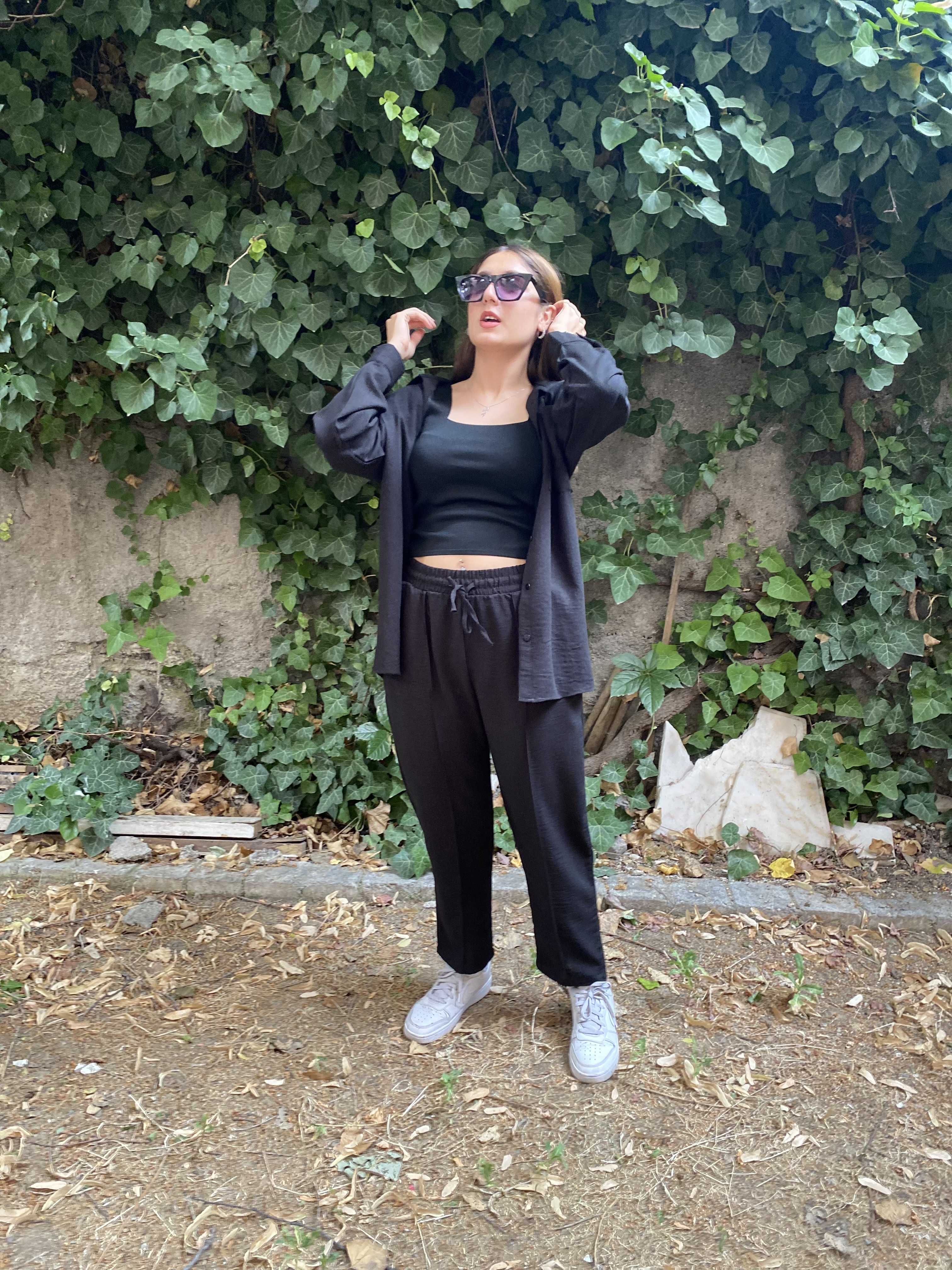 Oversize Gömlek Beli Lastikli Keten Pantolon Takım