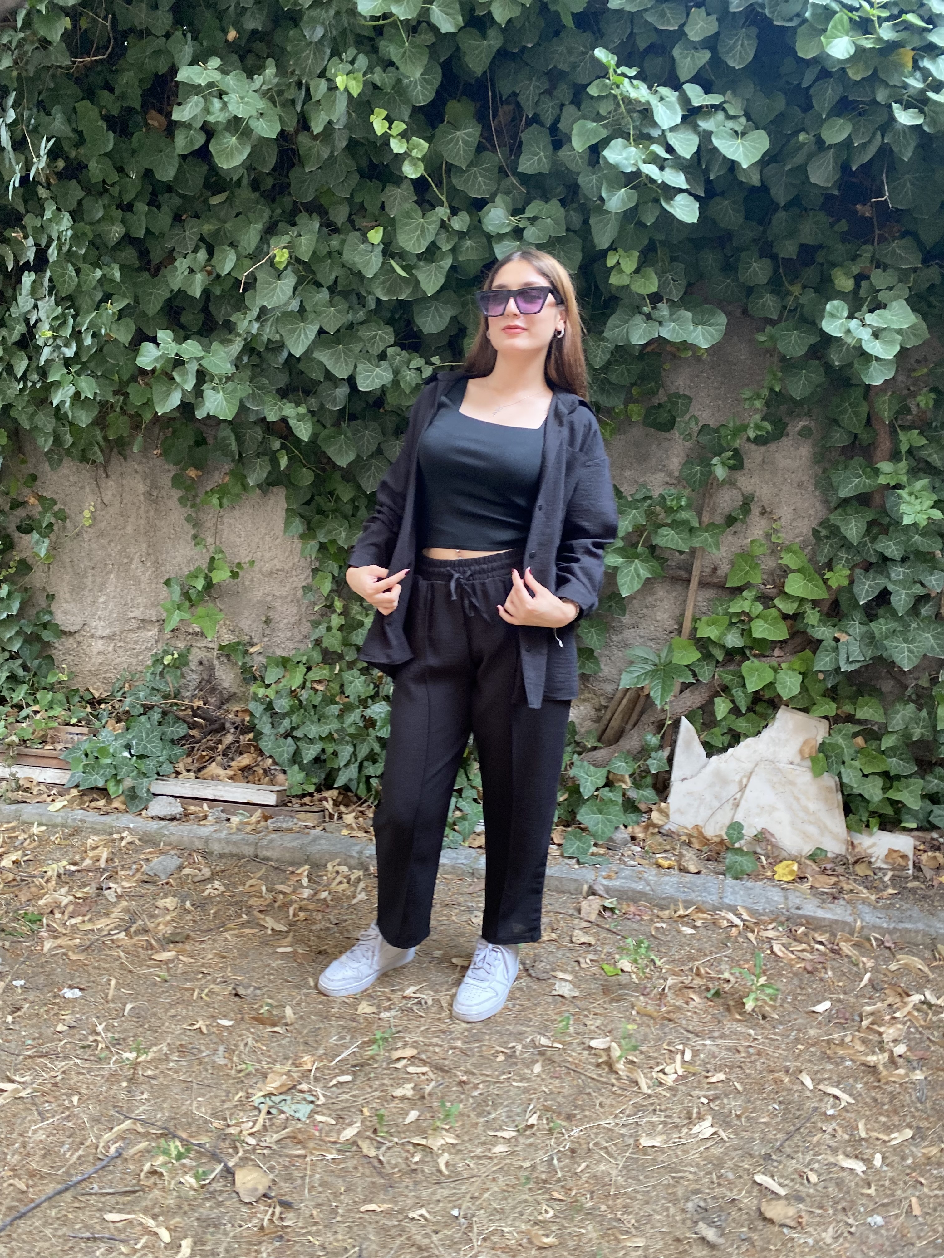 Oversize Gömlek Beli Lastikli Keten Pantolon Takım