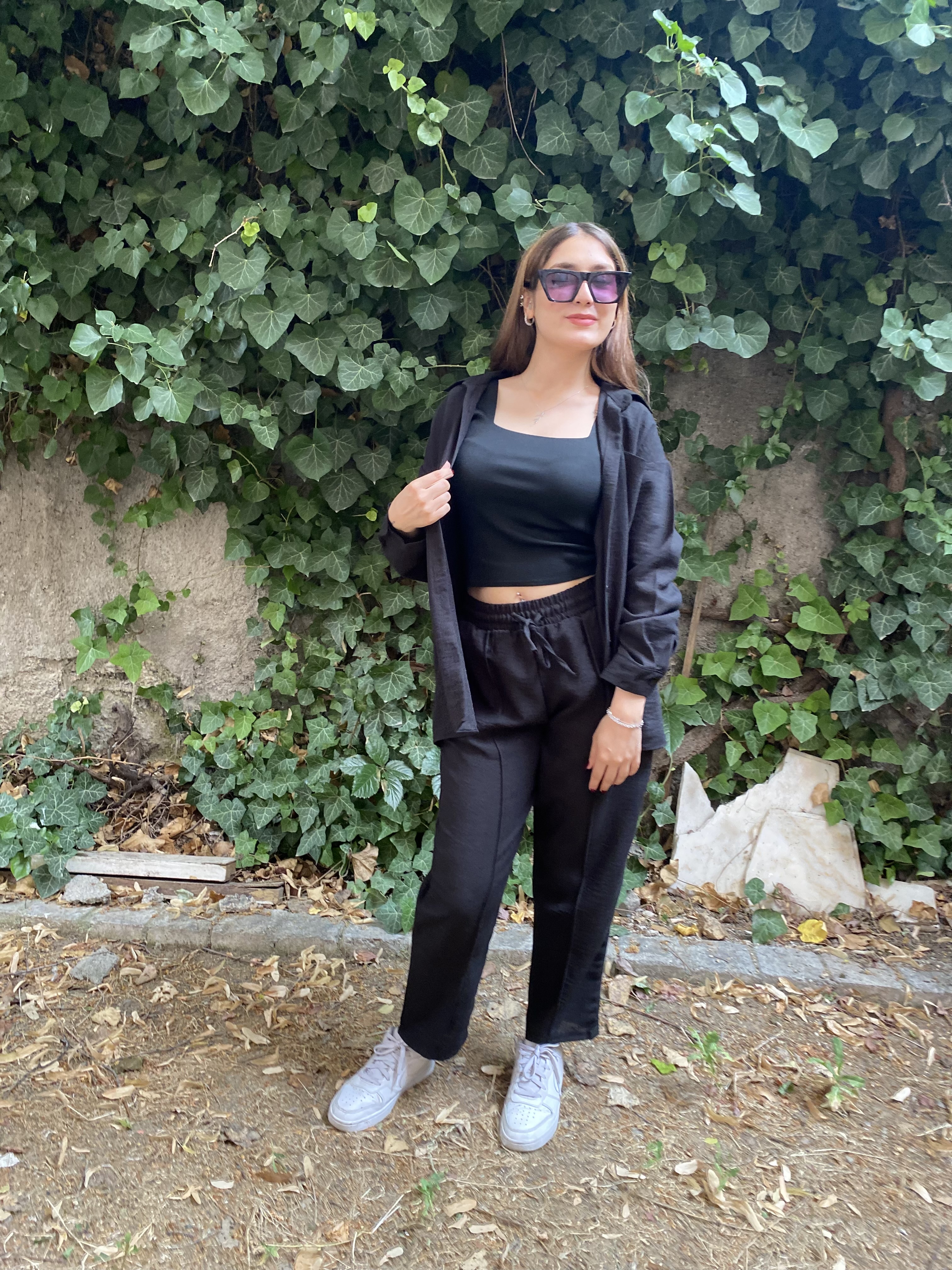Oversize Gömlek Beli Lastikli Keten Pantolon Takım