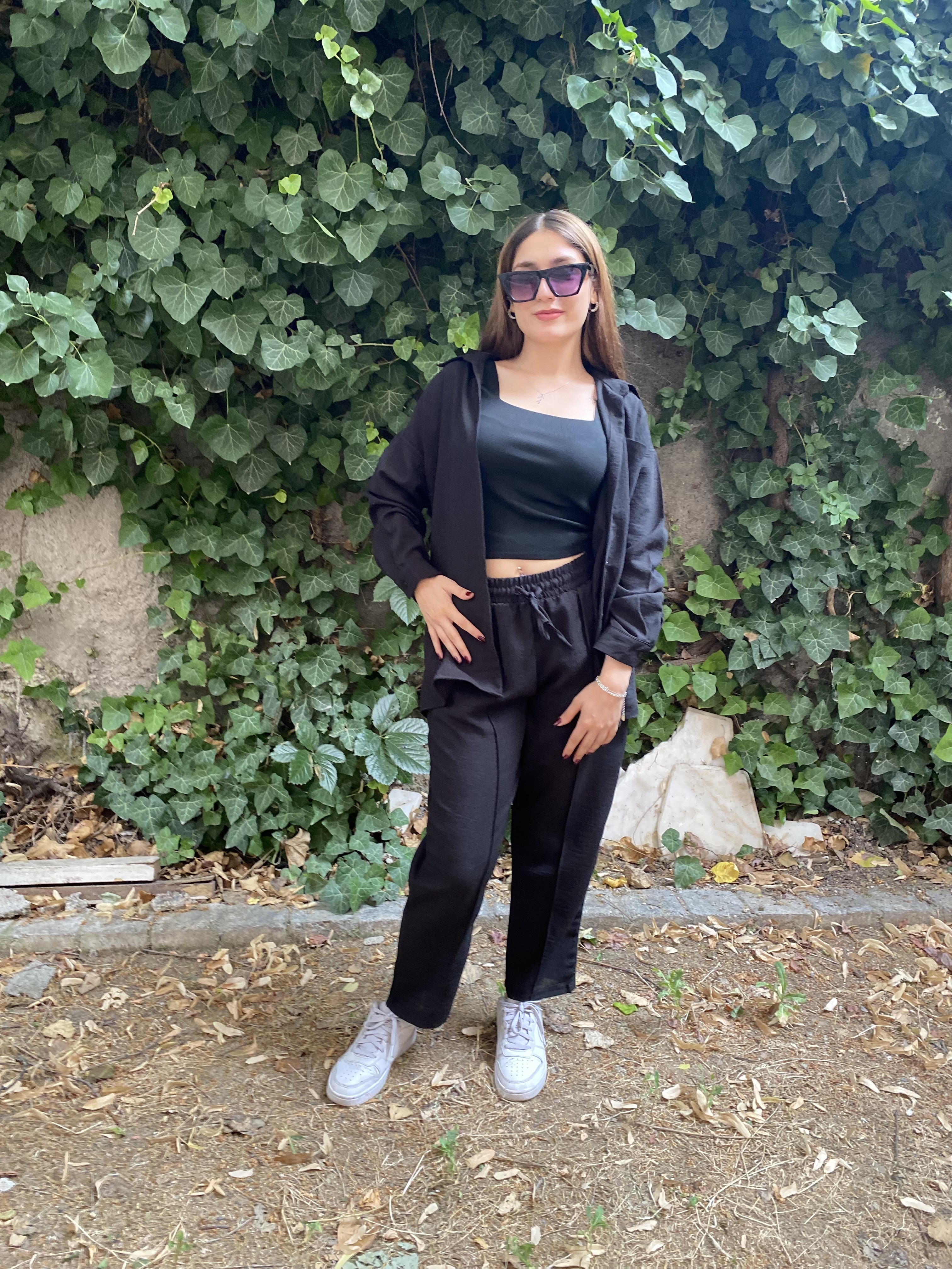 Oversize Gömlek Beli Lastikli Keten Pantolon Takım