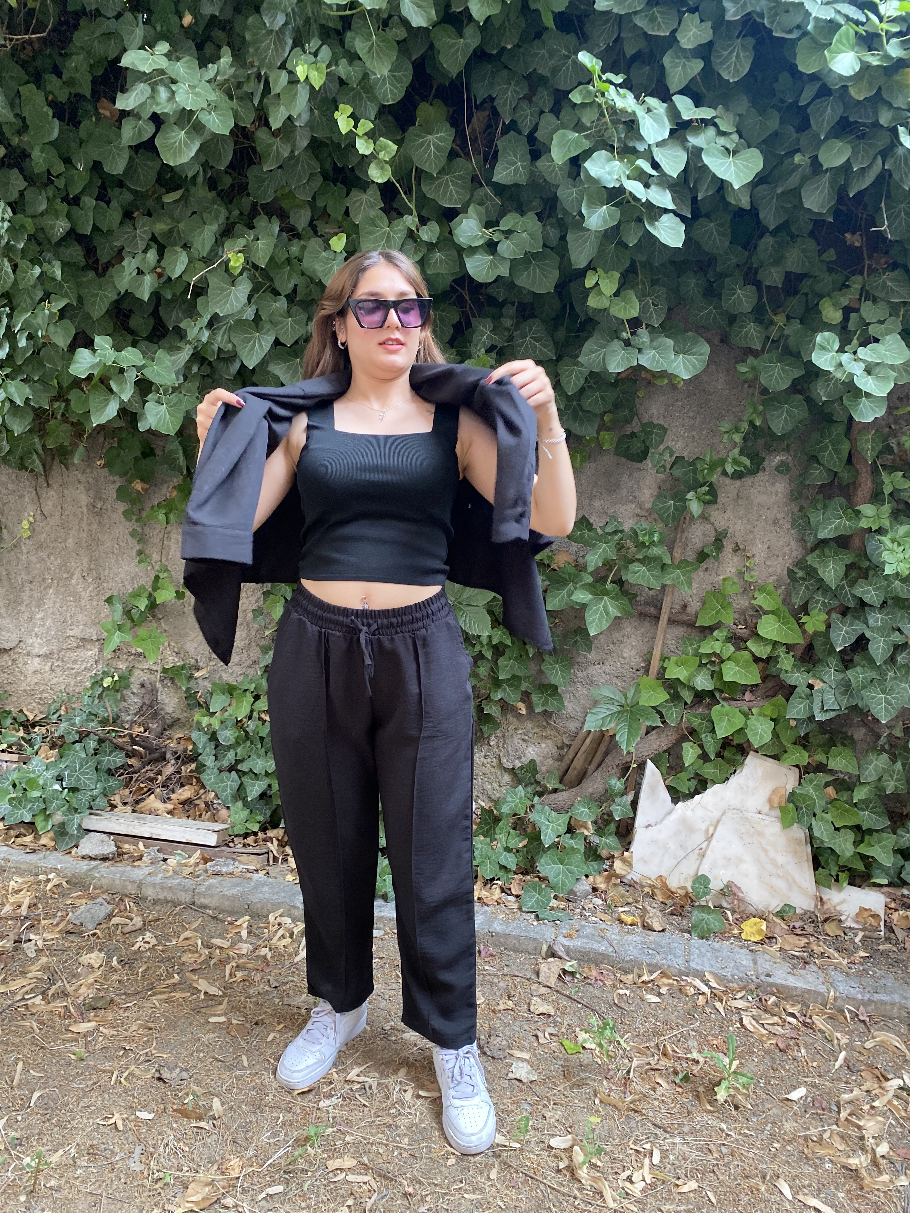 Oversize Gömlek Beli Lastikli Keten Pantolon Takım