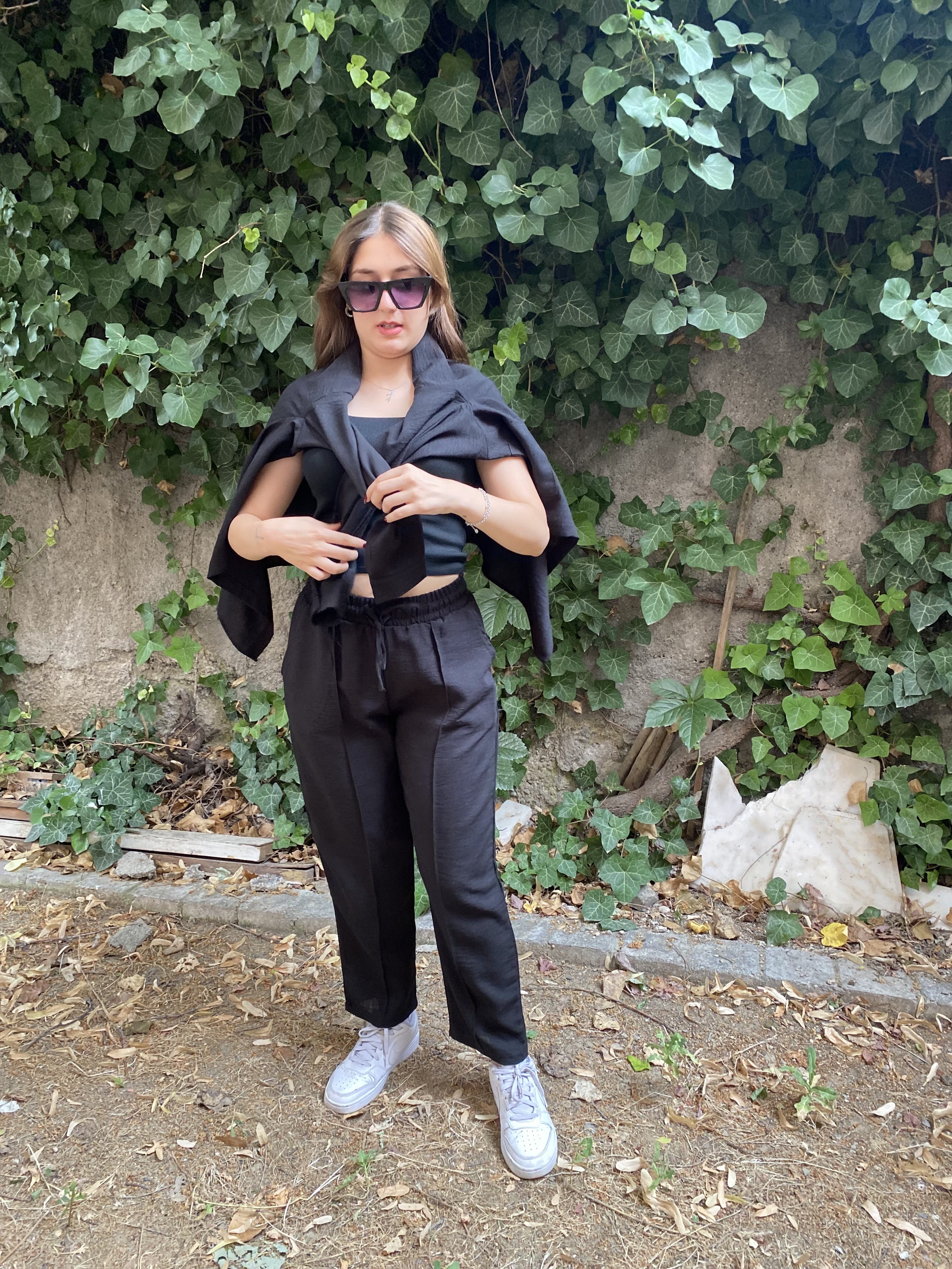 Oversize Gömlek Beli Lastikli Keten Pantolon Takım