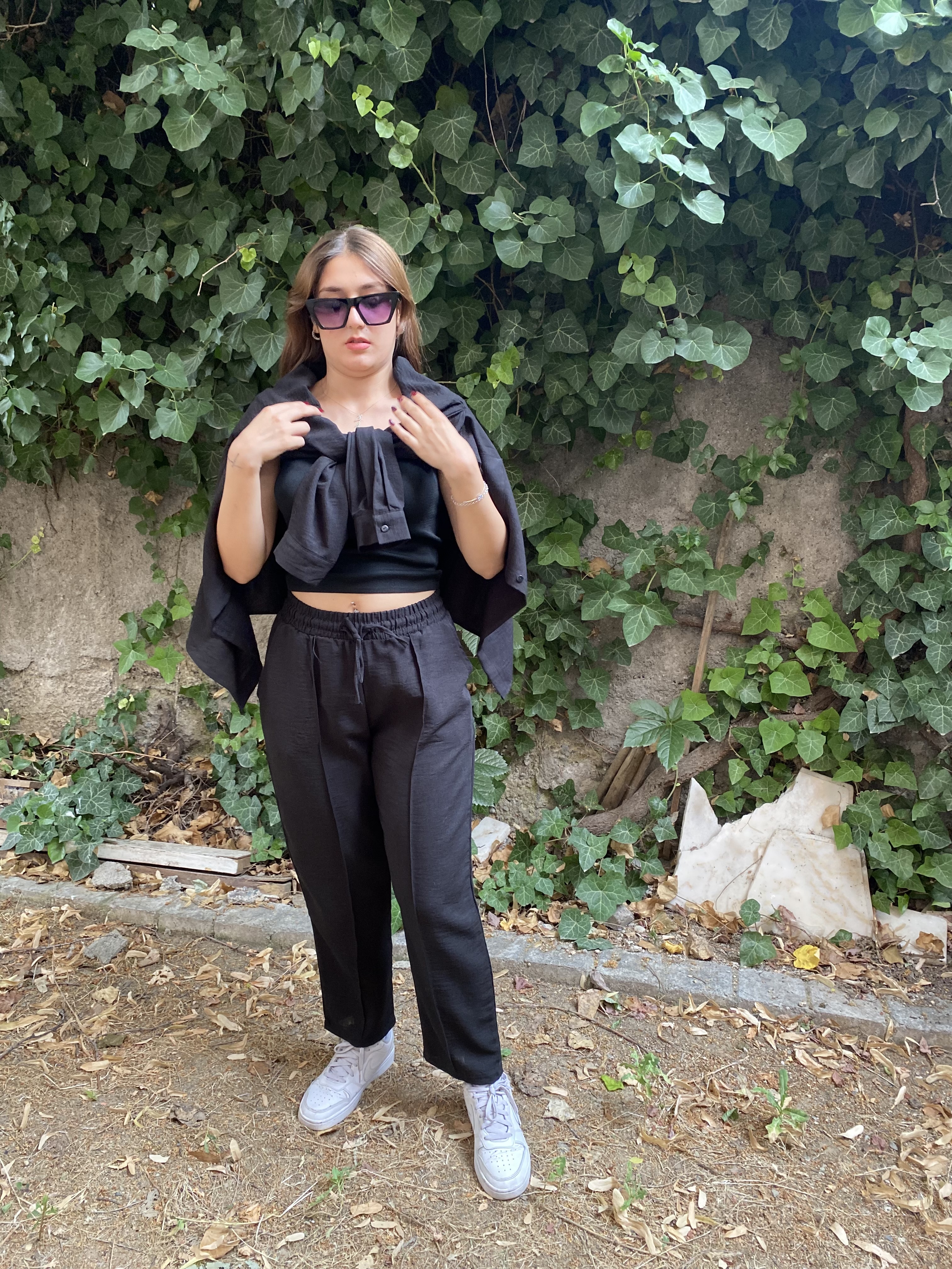 Oversize Gömlek Beli Lastikli Keten Pantolon Takım