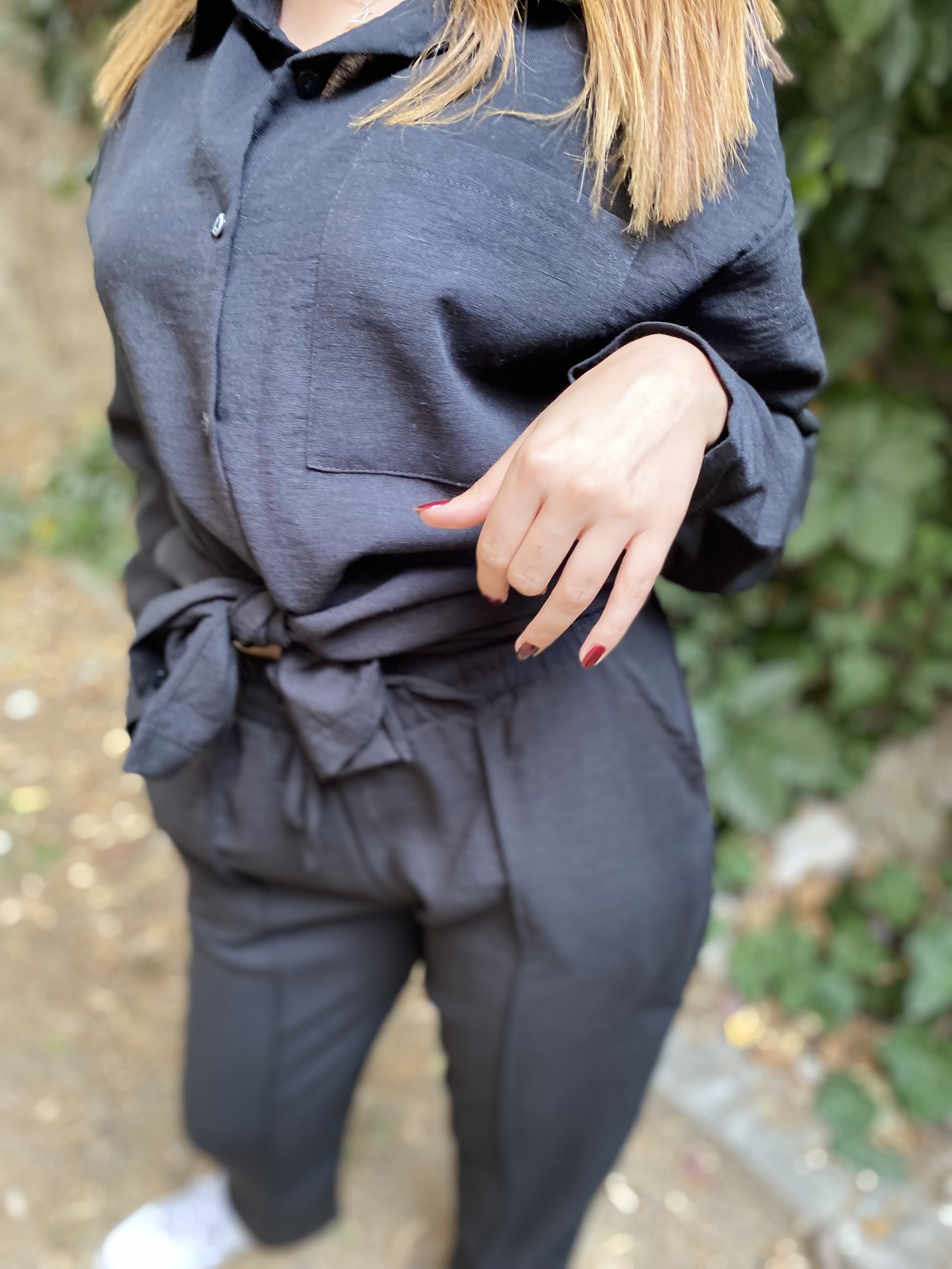 Oversize Gömlek Beli Lastikli Keten Pantolon Takım