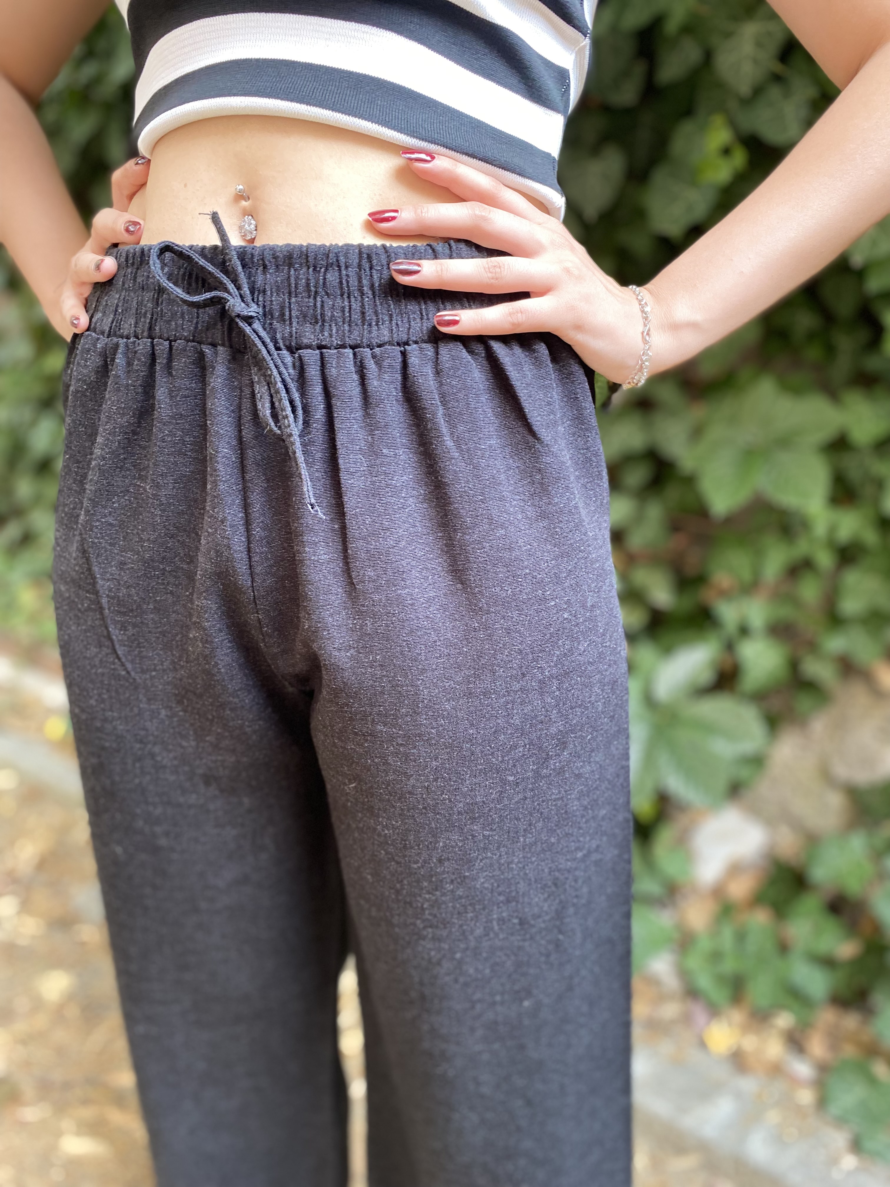 Beli Lastikli Siyah Keten Pantolon