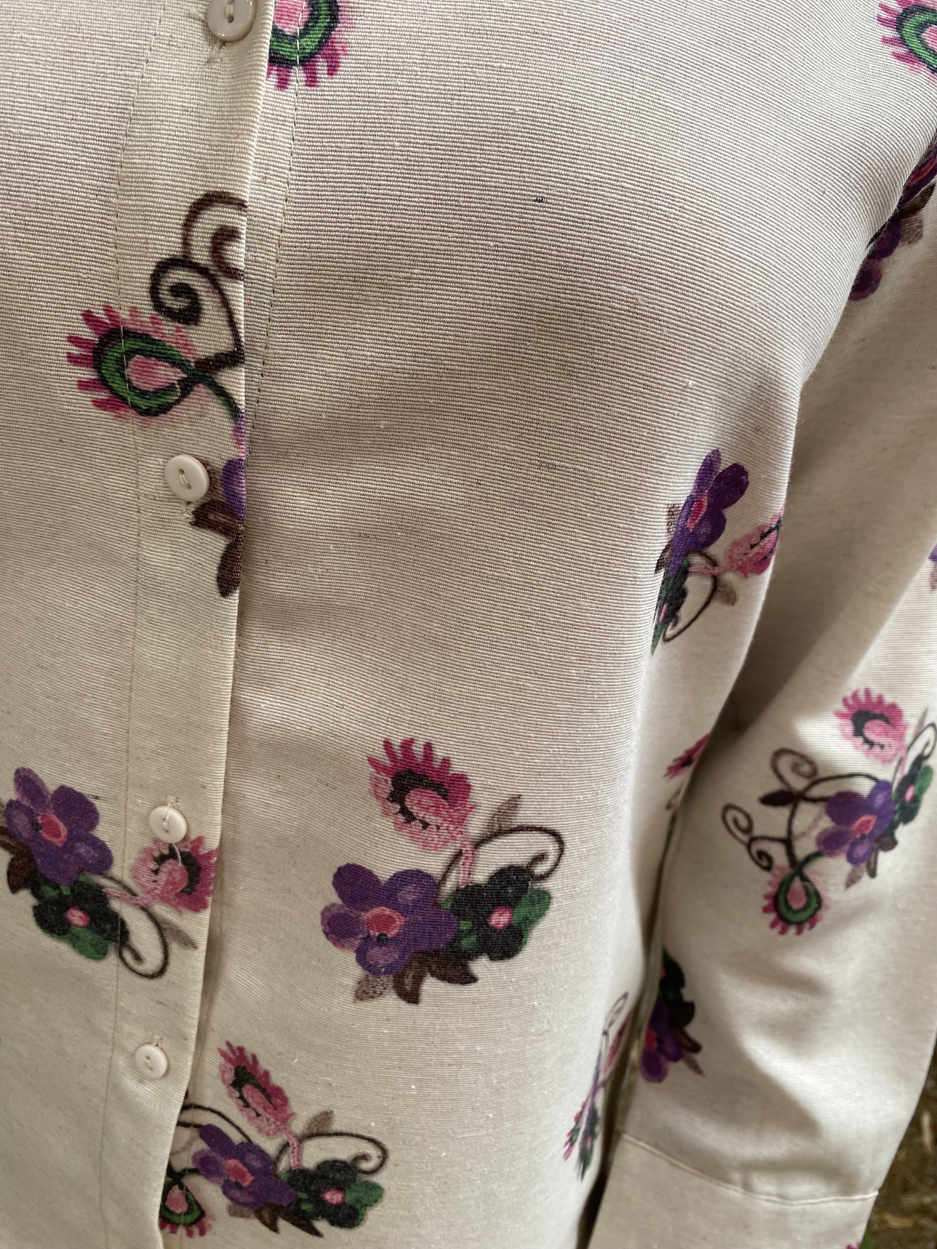 Oversize Çicek Desenli Gömlek Beli Lastikli Keten Takım