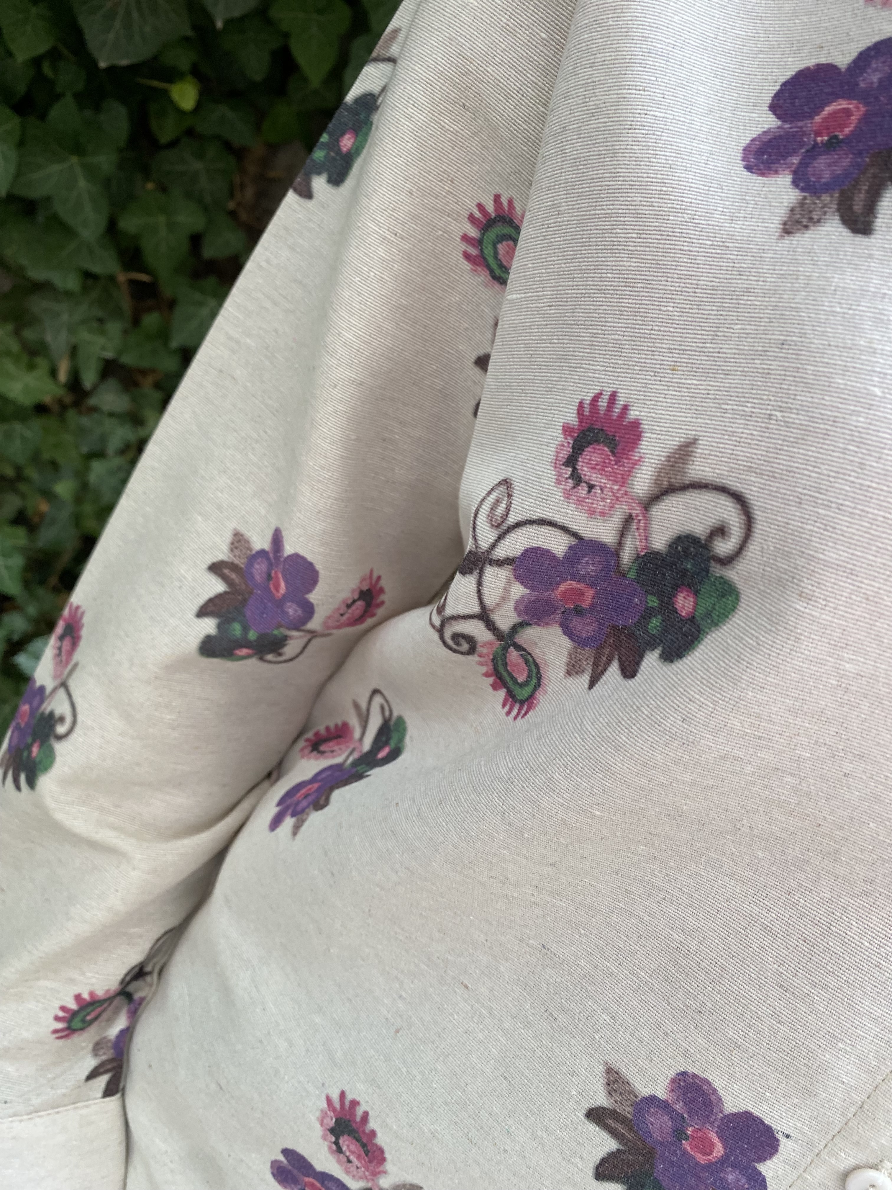 Oversize Çicek Desenli Gömlek Beli Lastikli Keten Takım