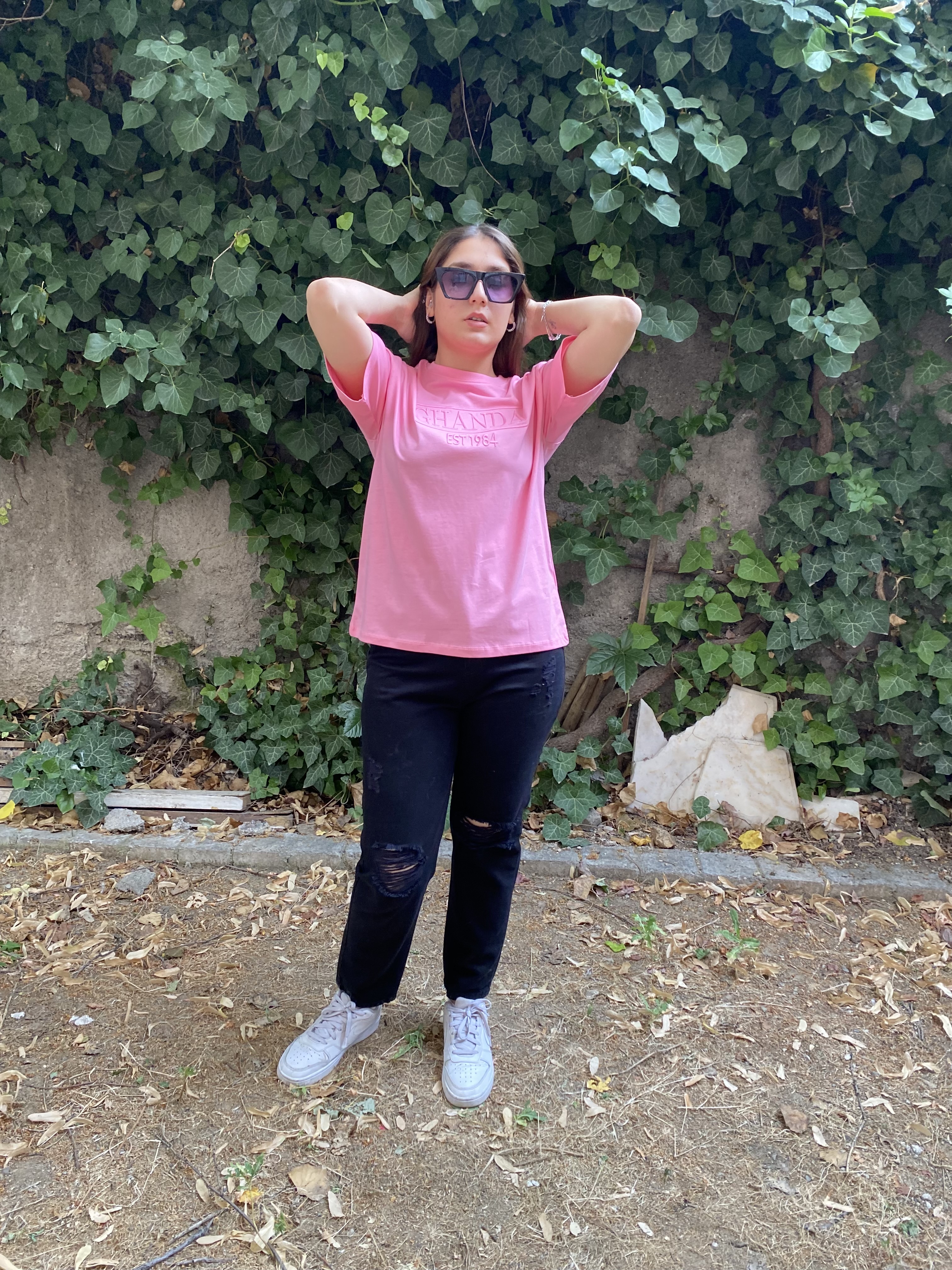 Şeker Pembe Kabartmalı Oversize Tshirt