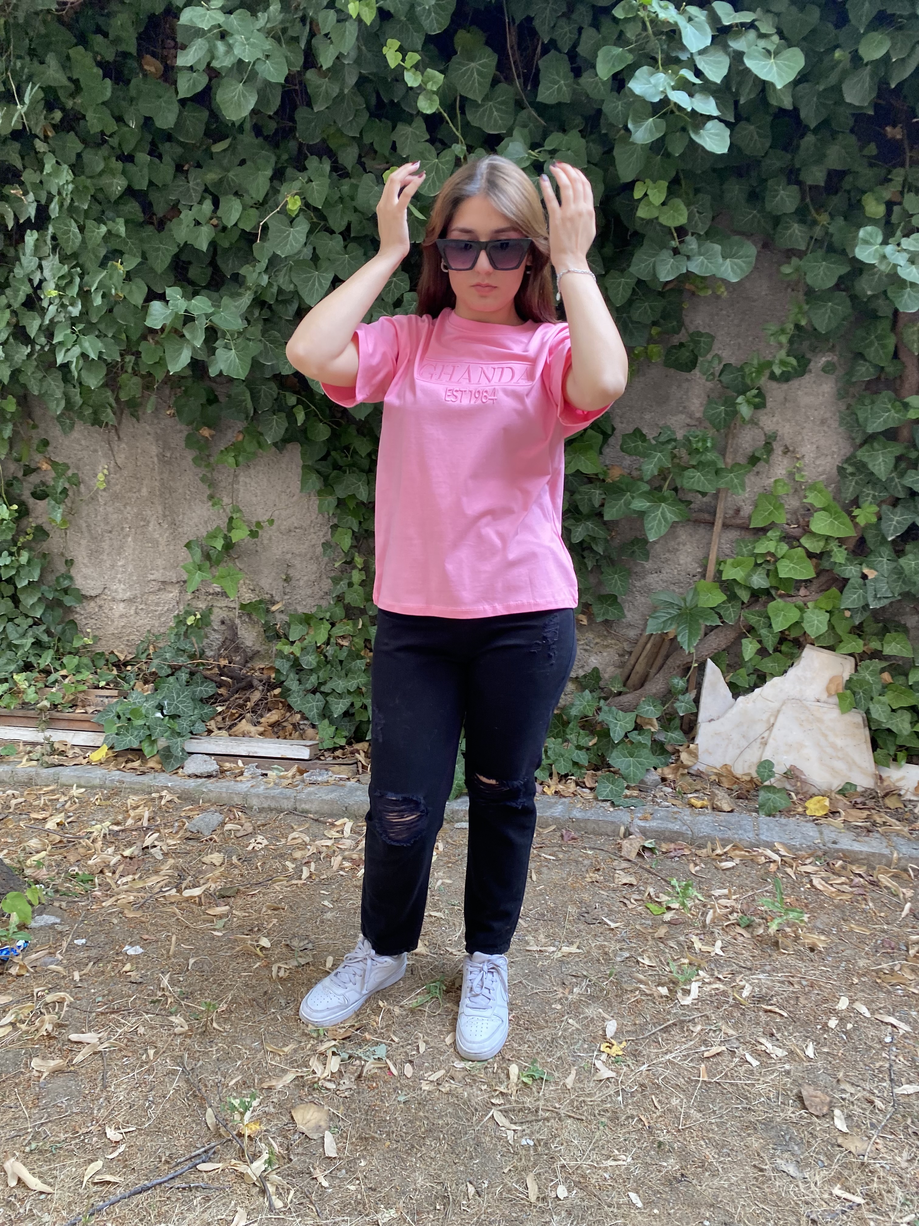 Şeker Pembe Kabartmalı Oversize Tshirt