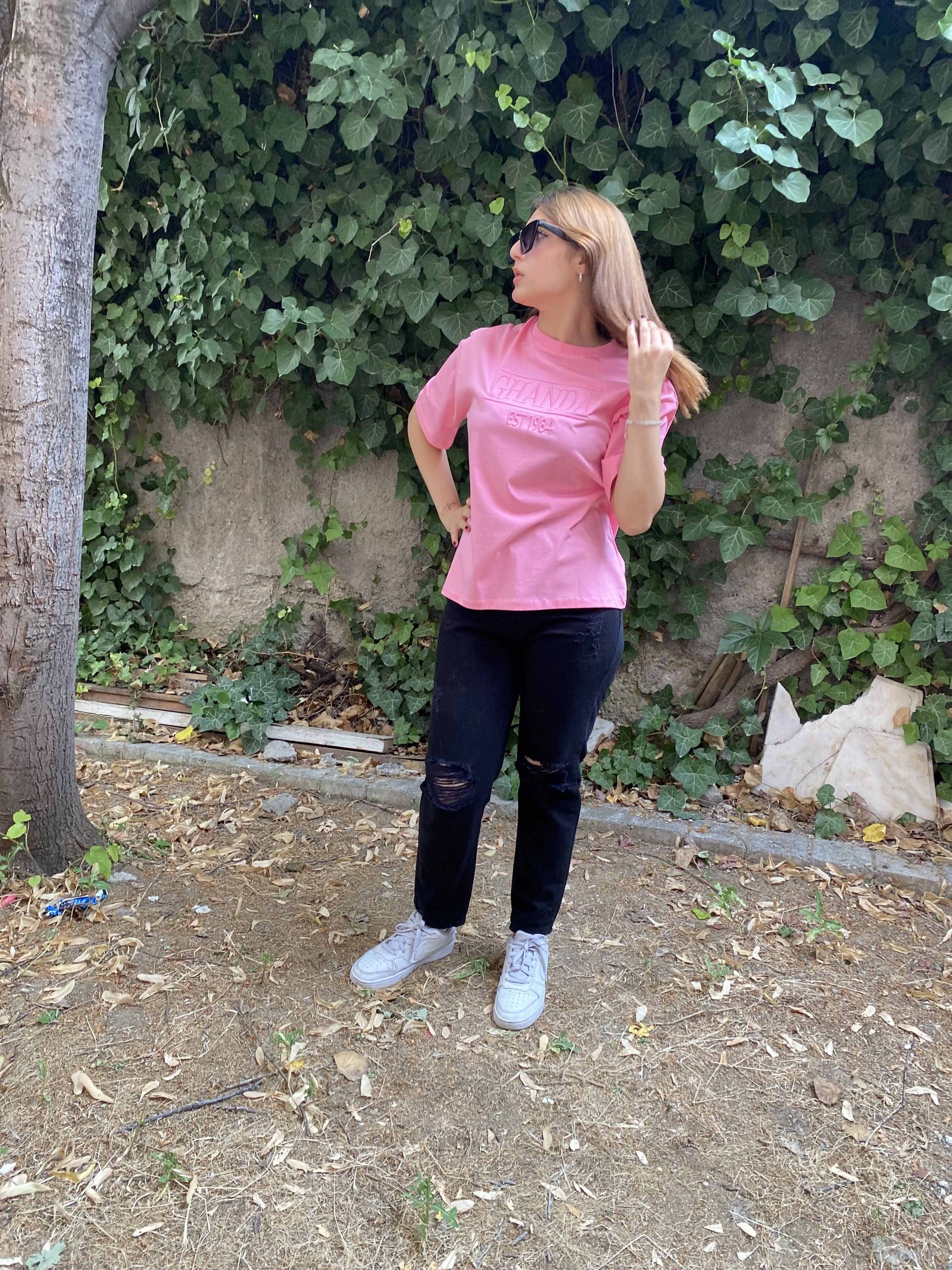 Şeker Pembe Kabartmalı Oversize Tshirt