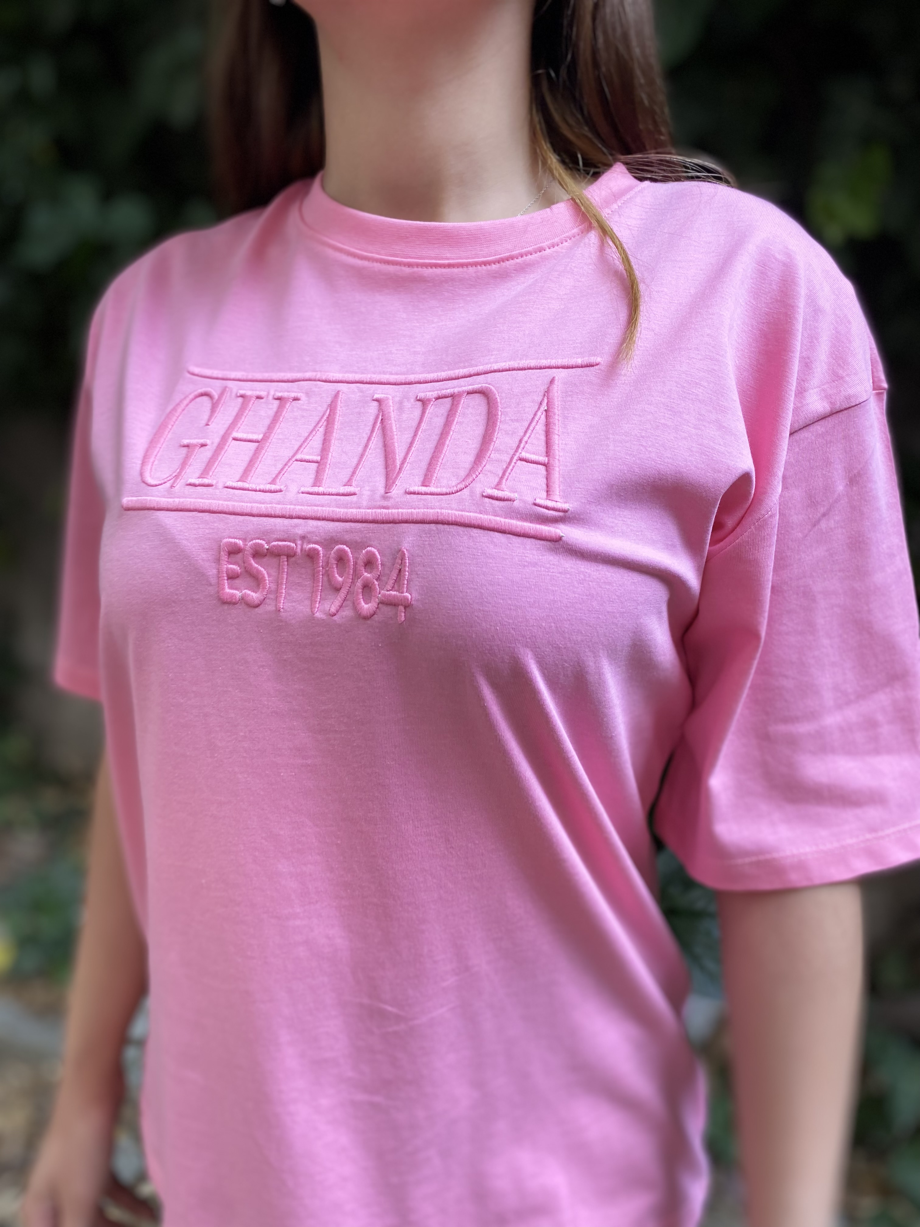 Şeker Pembe Kabartmalı Oversize Tshirt