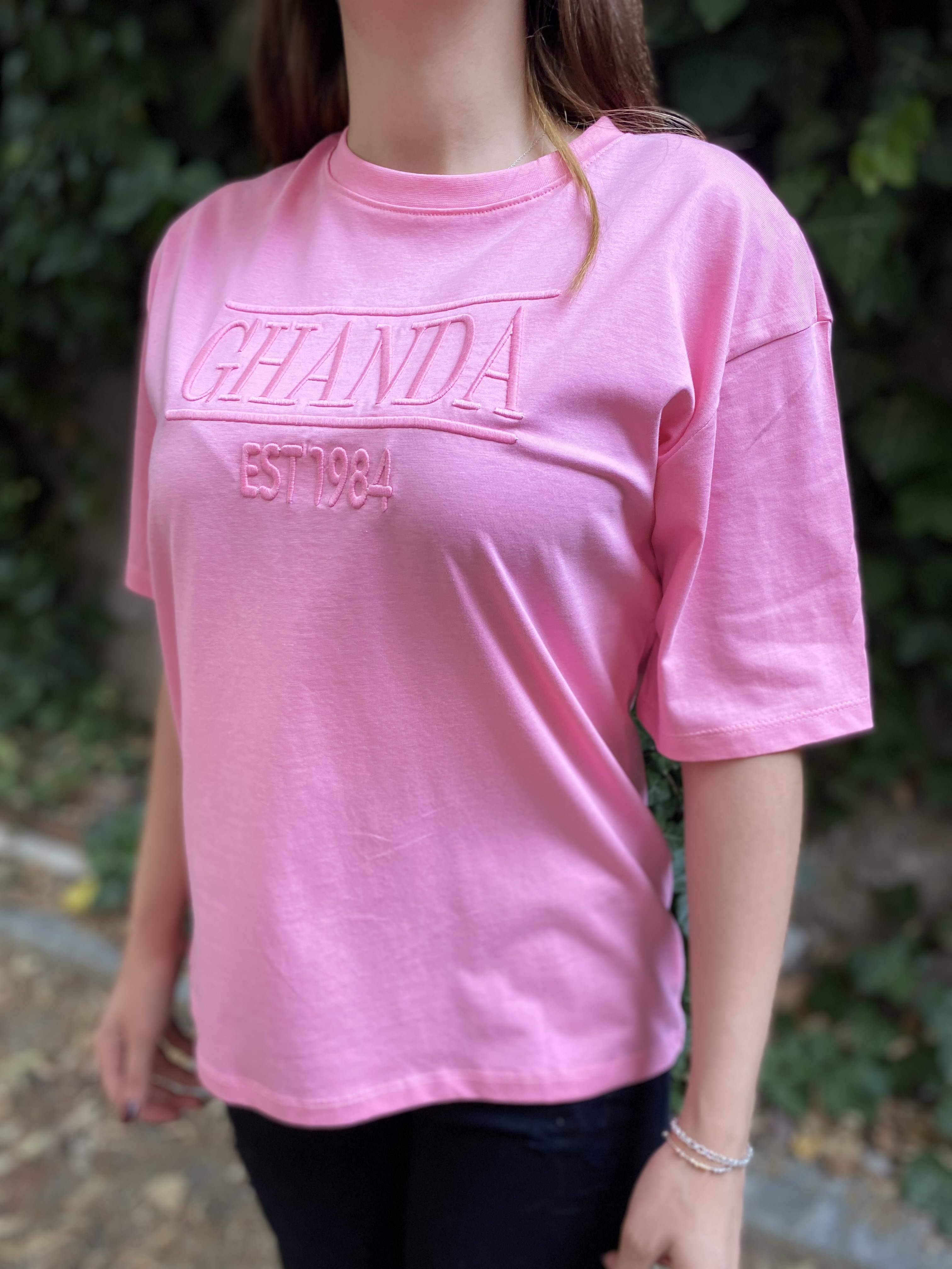 Şeker Pembe Kabartmalı Oversize Tshirt