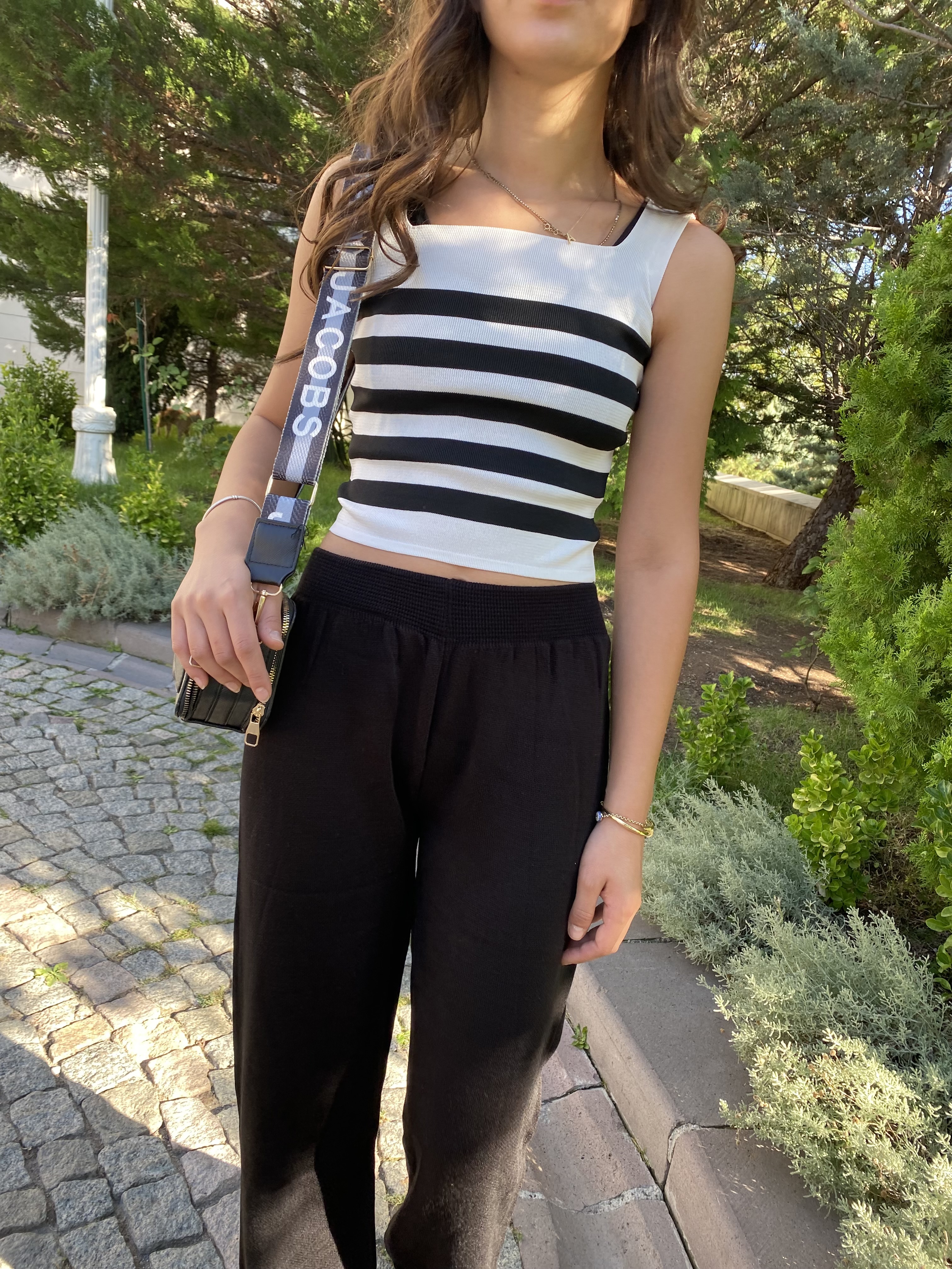 Siyah Belden Lastikli Triko Pantolon
