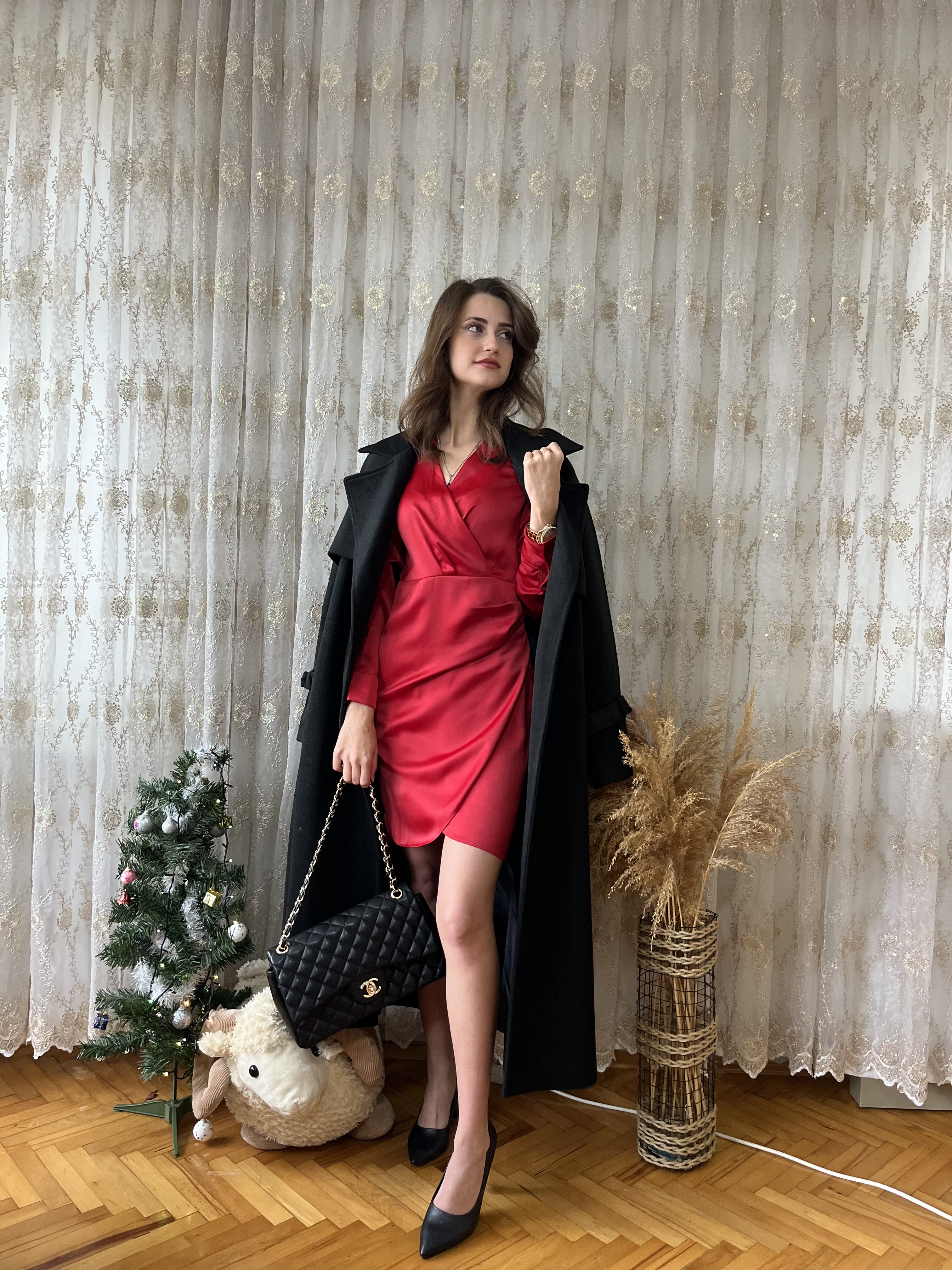 Kırmızı Mat Mini Saten Elbise