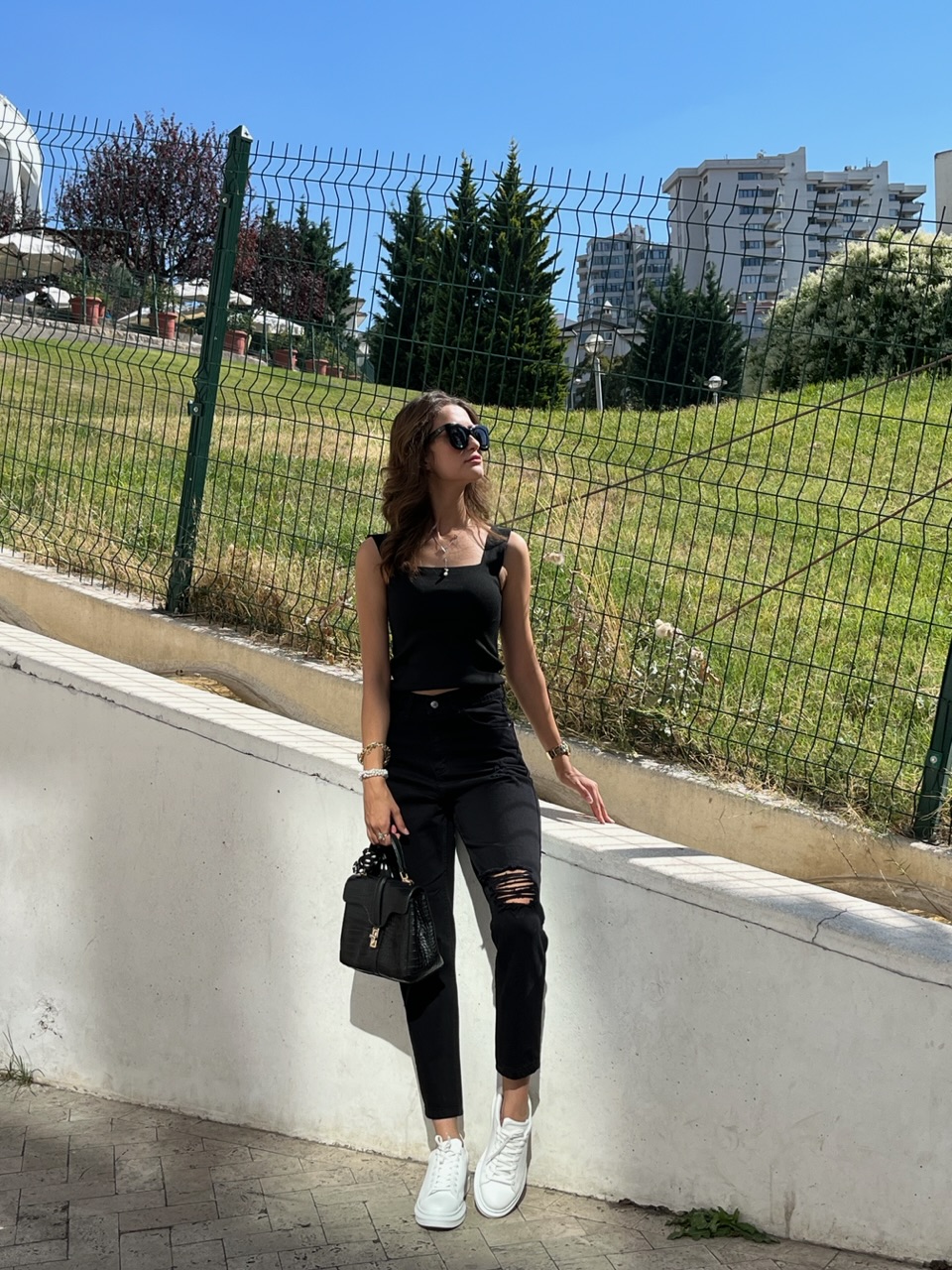Mom siyah Yırtık Jean
