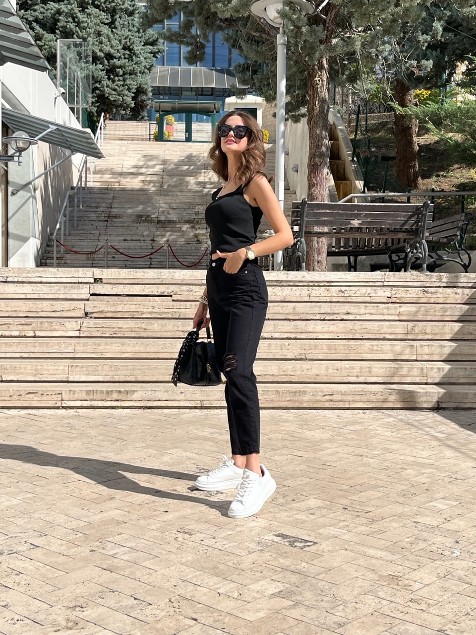 Mom siyah Yırtık Jean