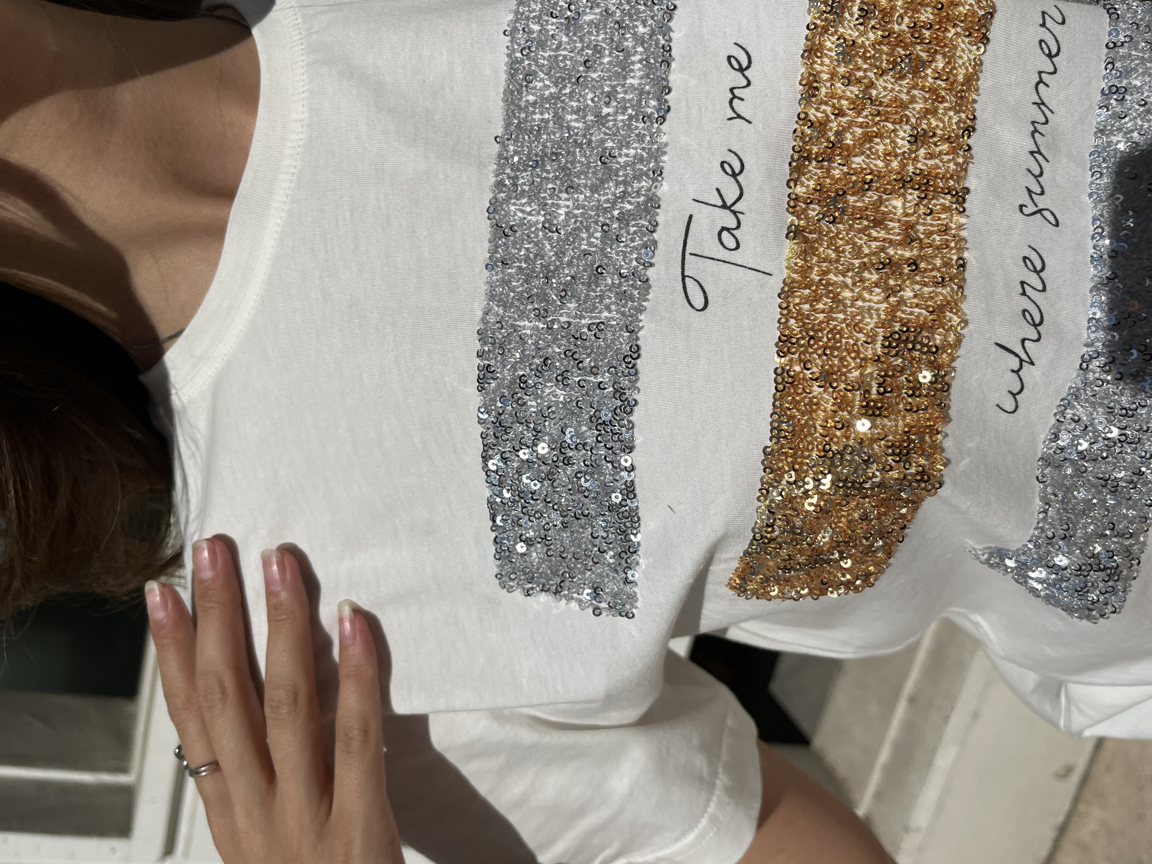 Ekru Pul Detaylı T-shirt