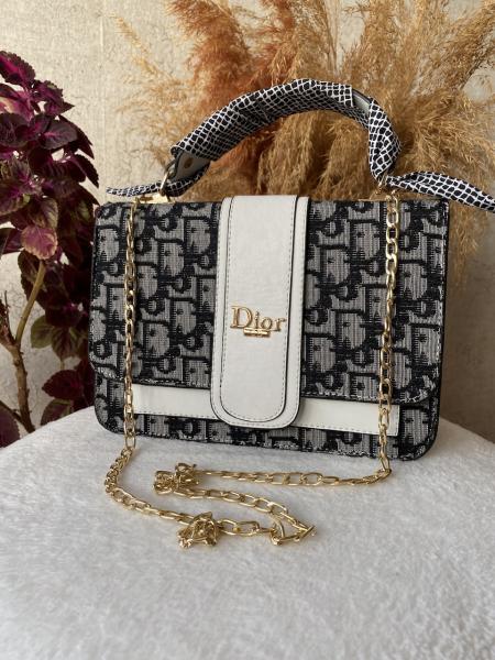 Dior Siyah - Beyaz Zincirli Klasik Çanta