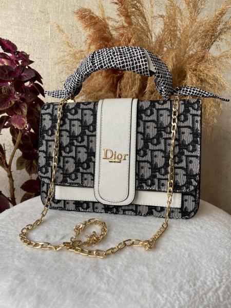Dior Siyah - Beyaz Zincirli Klasik Çanta