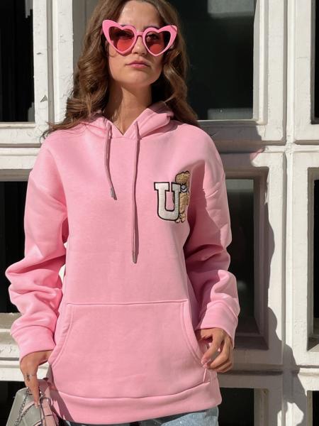 Pembe Kapüşonlu Sweat