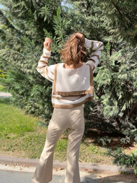Krep Camel Renk Toparlayıcı İspanyol Paça Pantolon