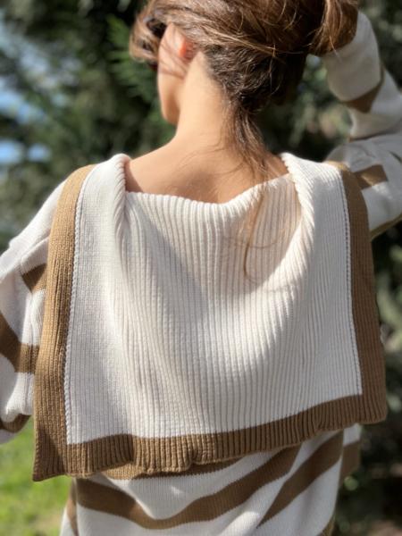 Denizci Yaka Krem - Camel Hırka