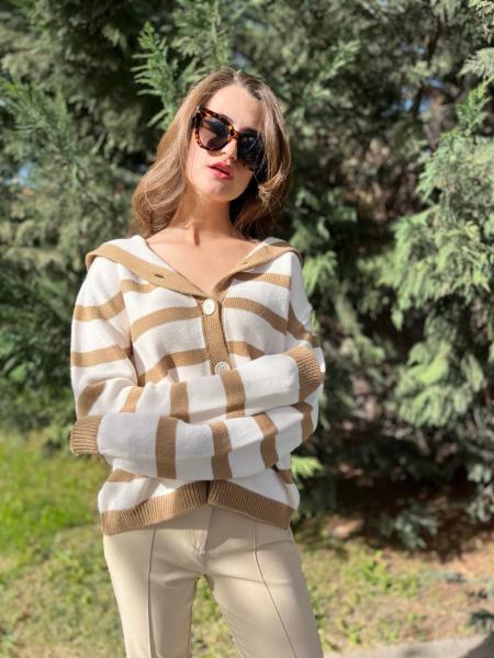 Denizci Yaka Krem - Camel Hırka