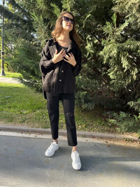 Siyah Çelik Örgü Yarasa Kol Hırka