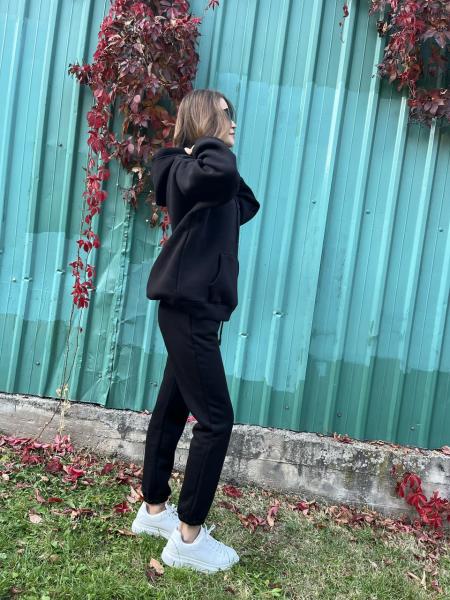 Siyah Kapüşonlu Kanguru Cep Eşofman Takımı