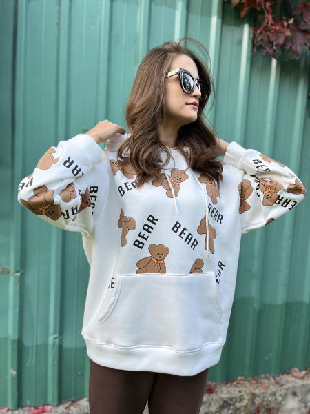 Ayıcık Baskılı Kapüşonlu Sweatshirt