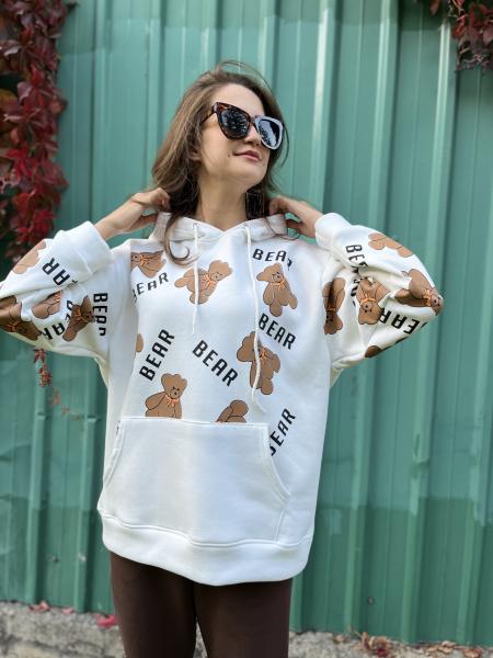 Ayıcık Baskılı Kapüşonlu Sweatshirt