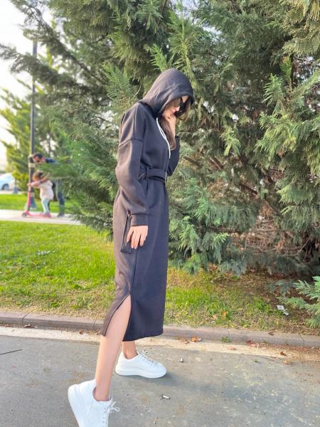 Sweat Kemerli Uzun Elbise