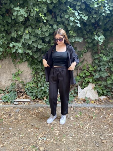 Oversize Gömlek Beli Lastikli Keten Pantolon Takım
