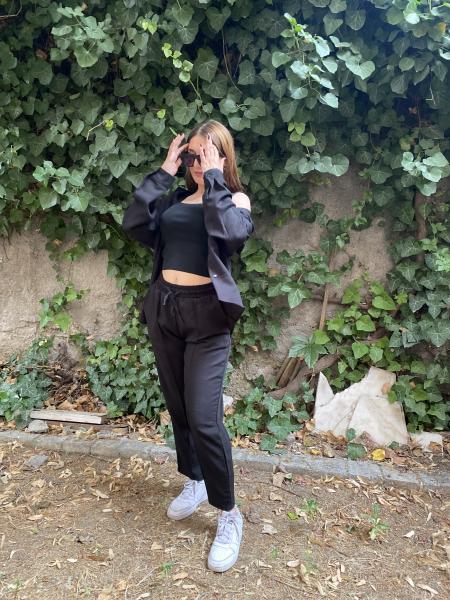Oversize Gömlek Beli Lastikli Keten Pantolon Takım