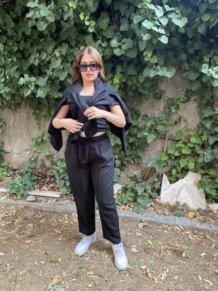 Oversize Gömlek Beli Lastikli Keten Pantolon Takım