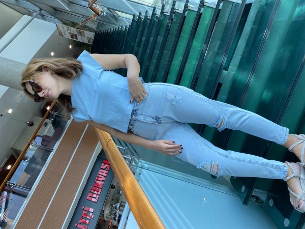 Bebe Mavisi Omuzları Vatkalı Crop