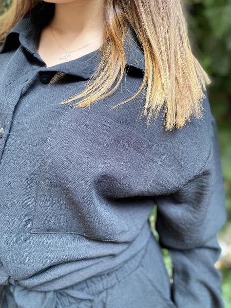 Oversize Gömlek Beli Lastikli Keten Pantolon Takım